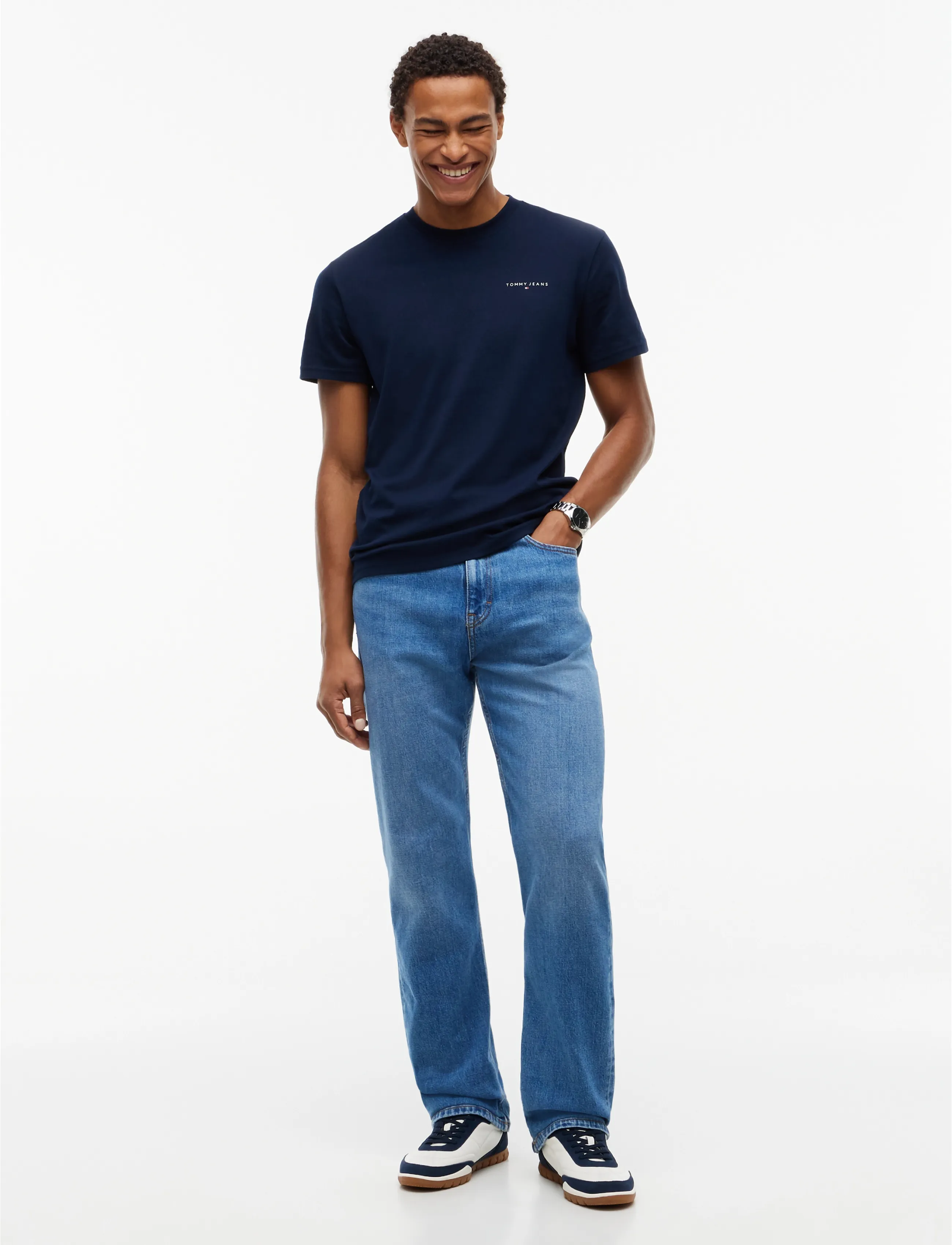 Tommy Jeans - TJM SLIM LINEAR CHEST TEE EXT - lühikeste varrukatega t-särgid - dark blue - 4