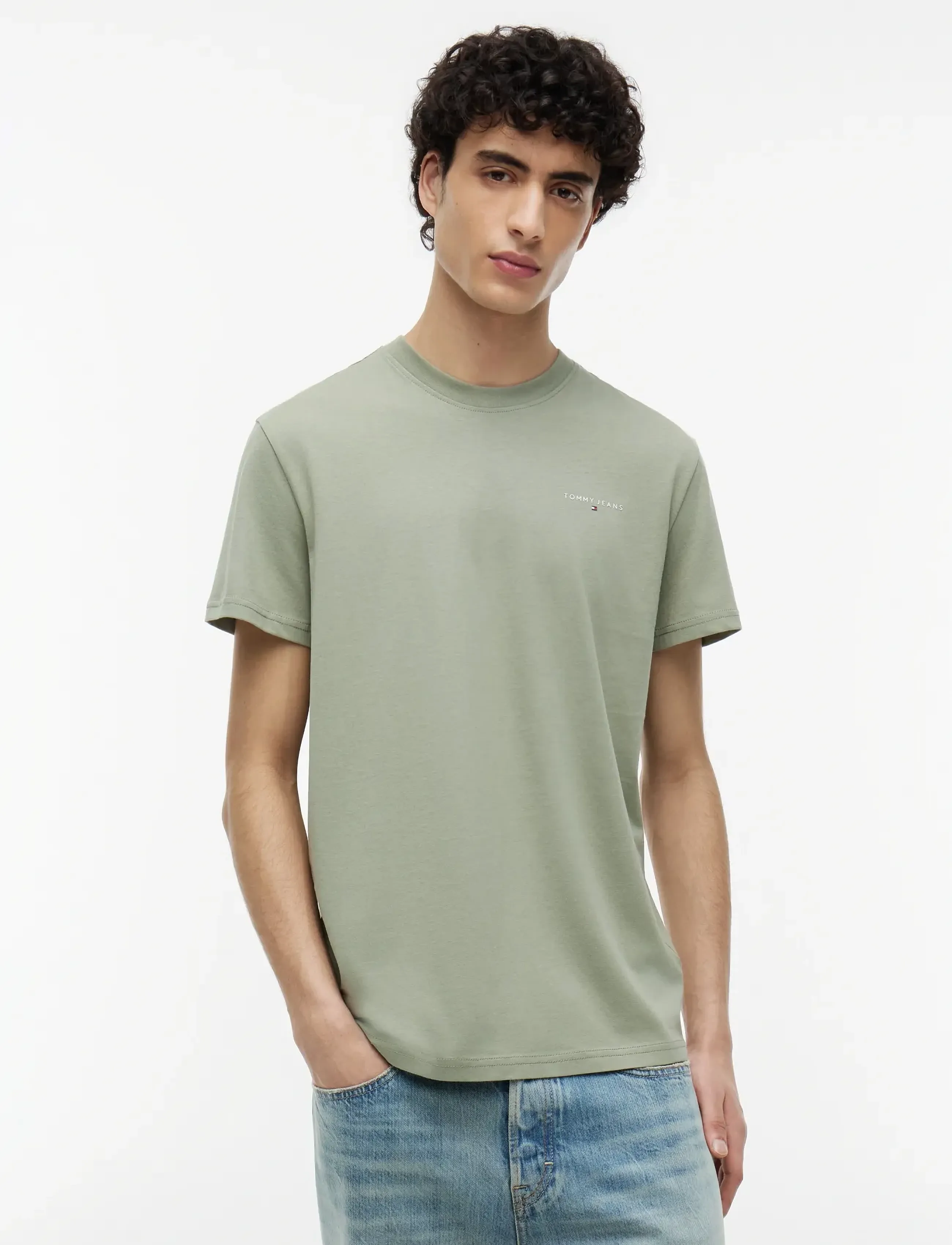 Tommy Jeans TJM SLIM LINEAR CHEST TEE EXT - Tommy Hilfiger - SPRING OLIVE / green