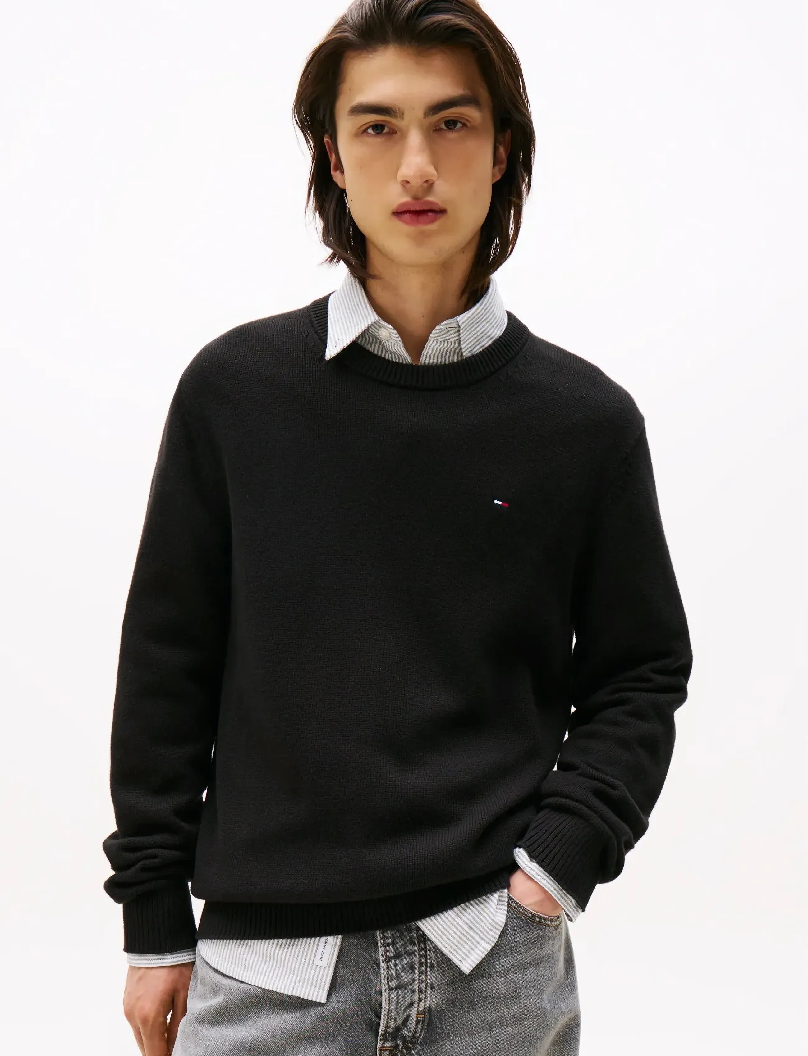 Tommy Jeans TJM SLIM ESS SWEATER EXT - Tommy Hilfiger - BLACK / black