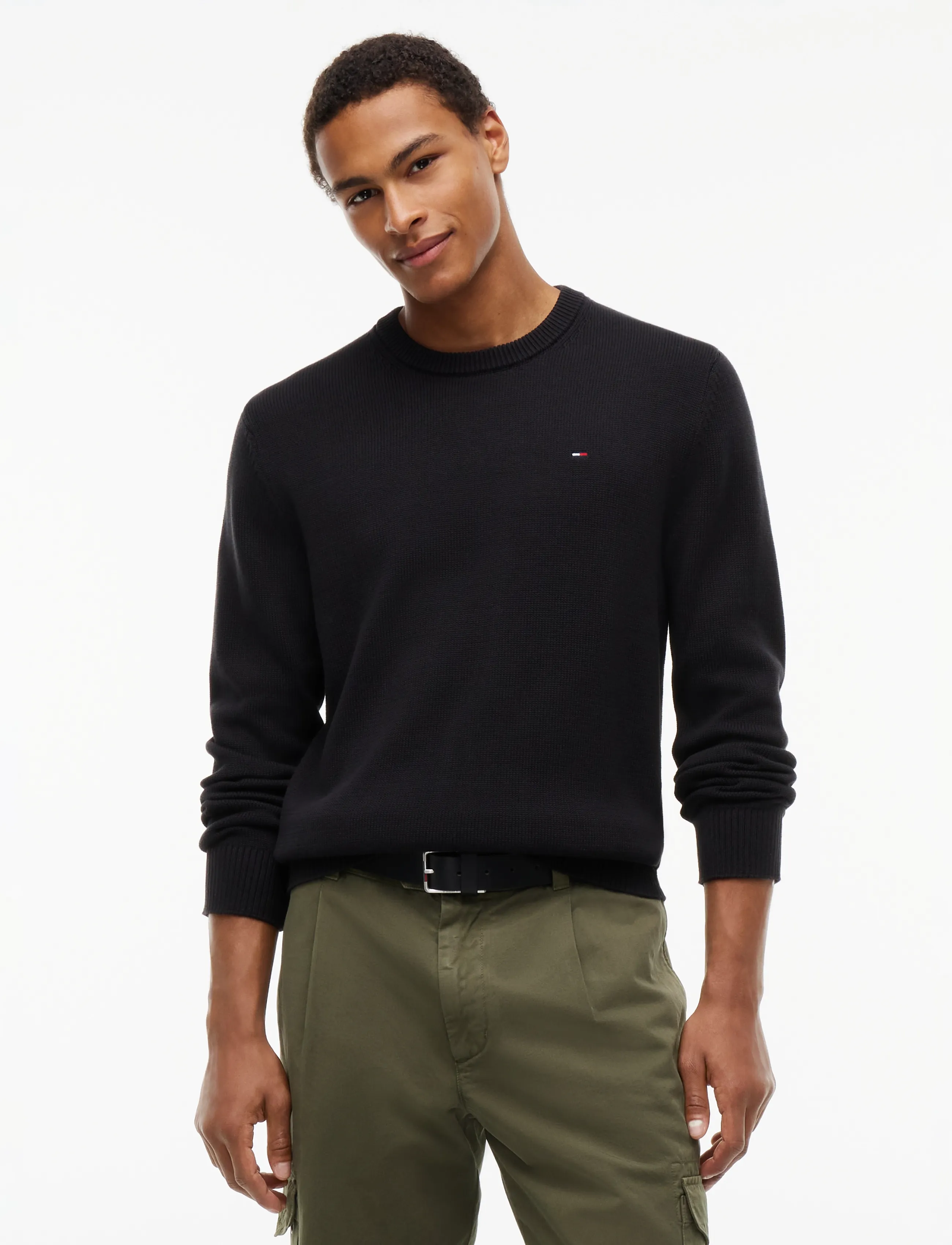 Tommy Jeans TJM SLIM ESS SWEATER EXT - Kudumid - BLACK / black