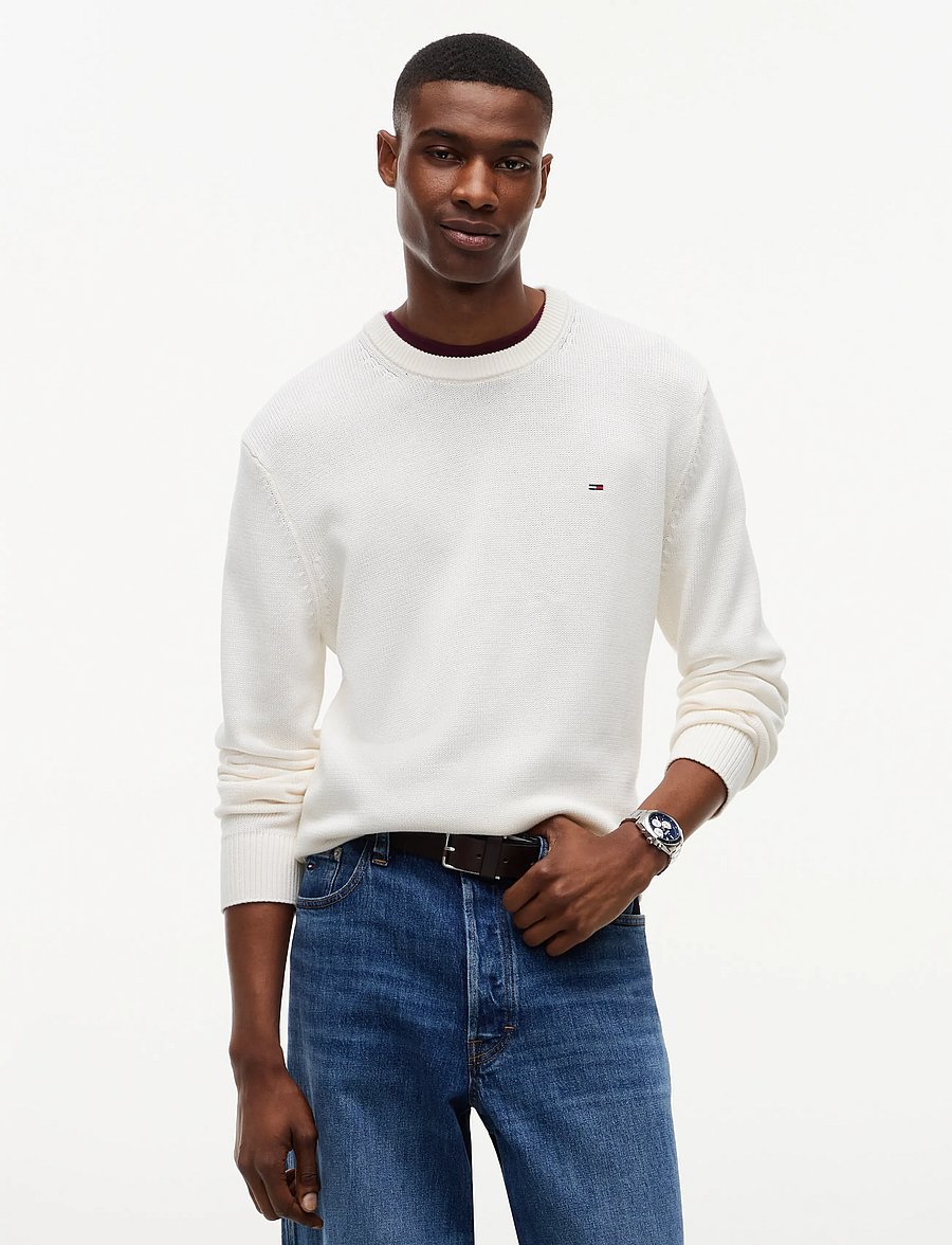 Tommy Jeans - TJM SLIM ESS SWEATER EXT - rund hals - off white - 0