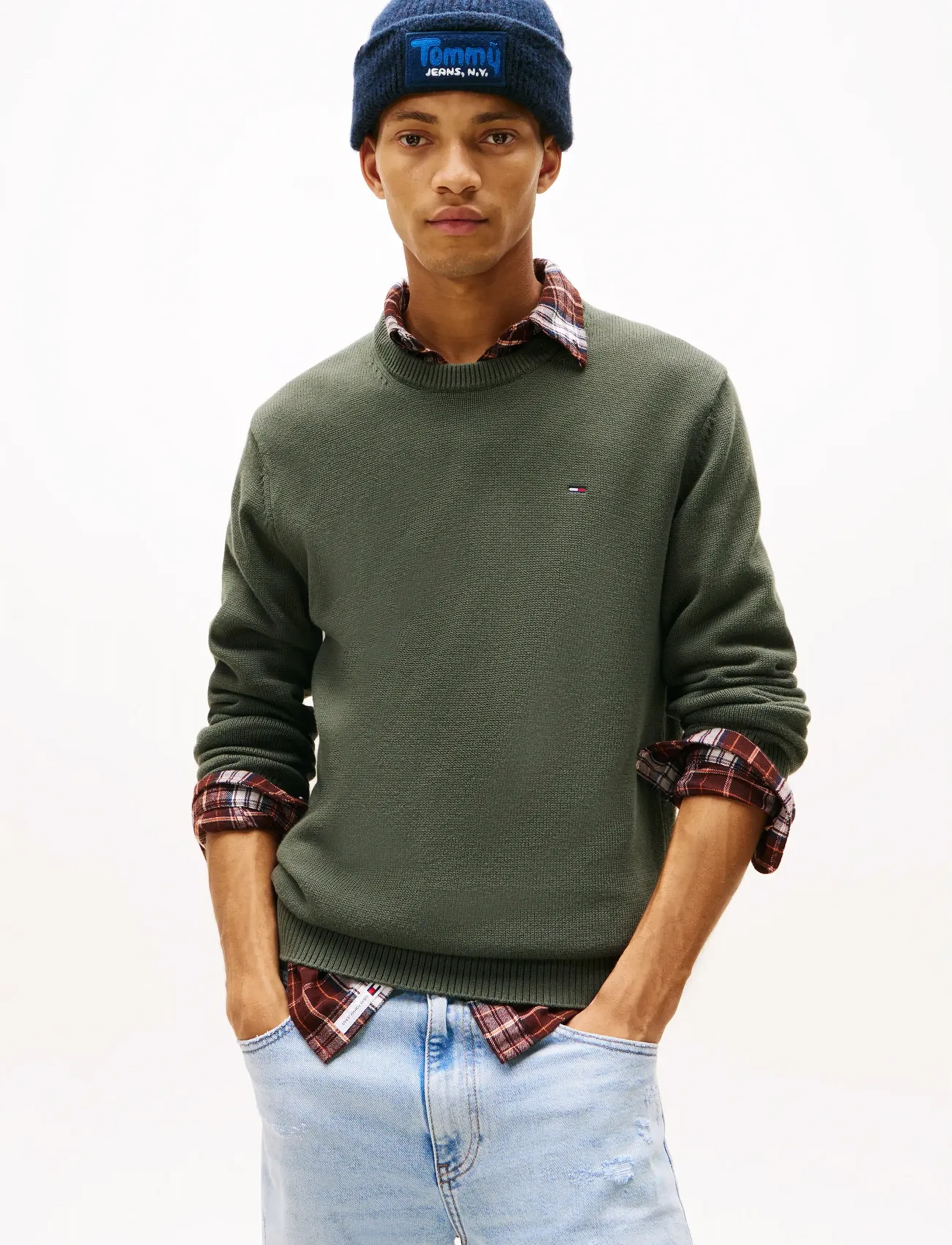 Tommy Jeans TJM SLIM ESS SWEATER EXT - Tommy Hilfiger - PEWTER GREEN / khaki/green