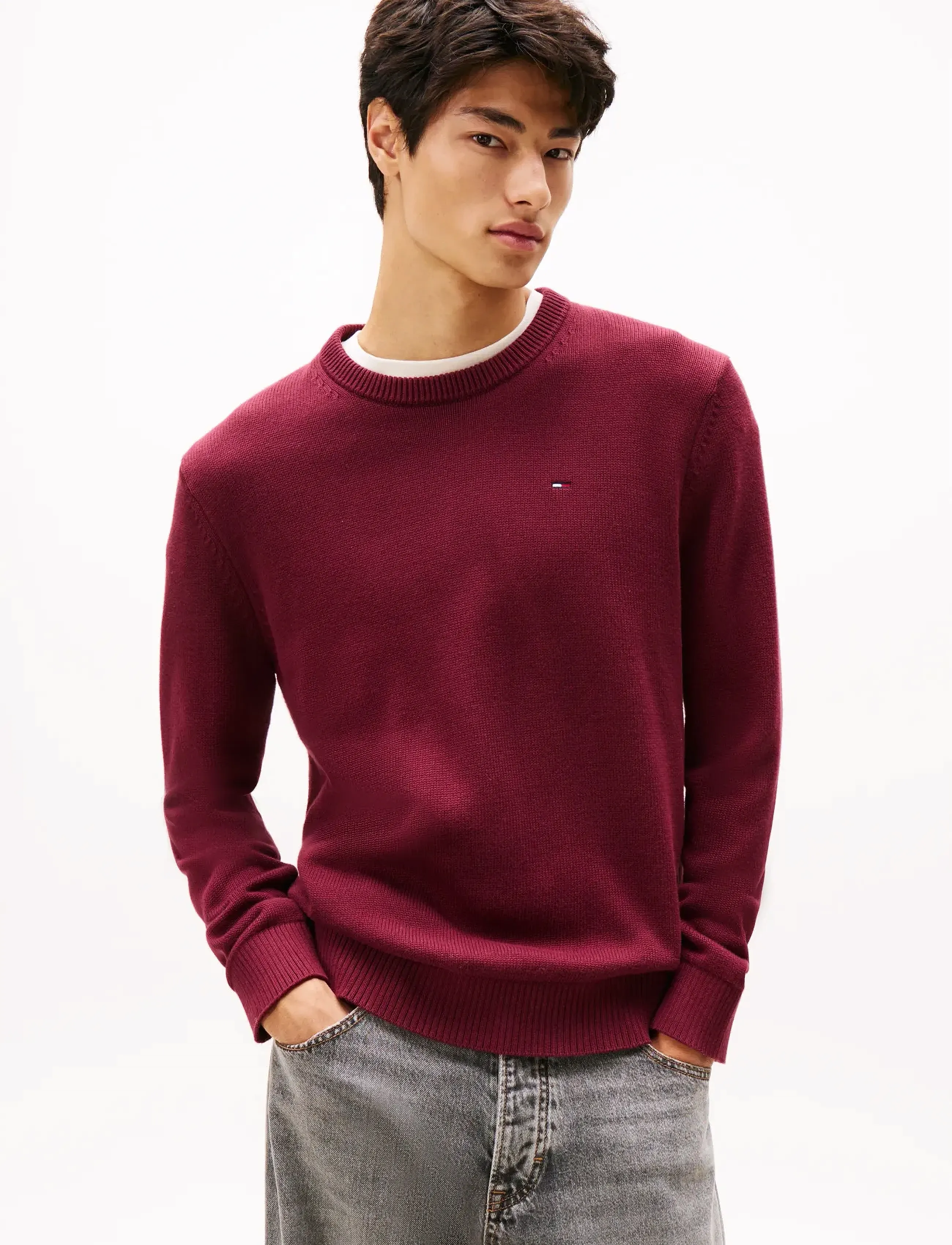 Tommy Jeans TJM SLIM ESS SWEATER EXT - Tommy Hilfiger - RED WINE / burgundy