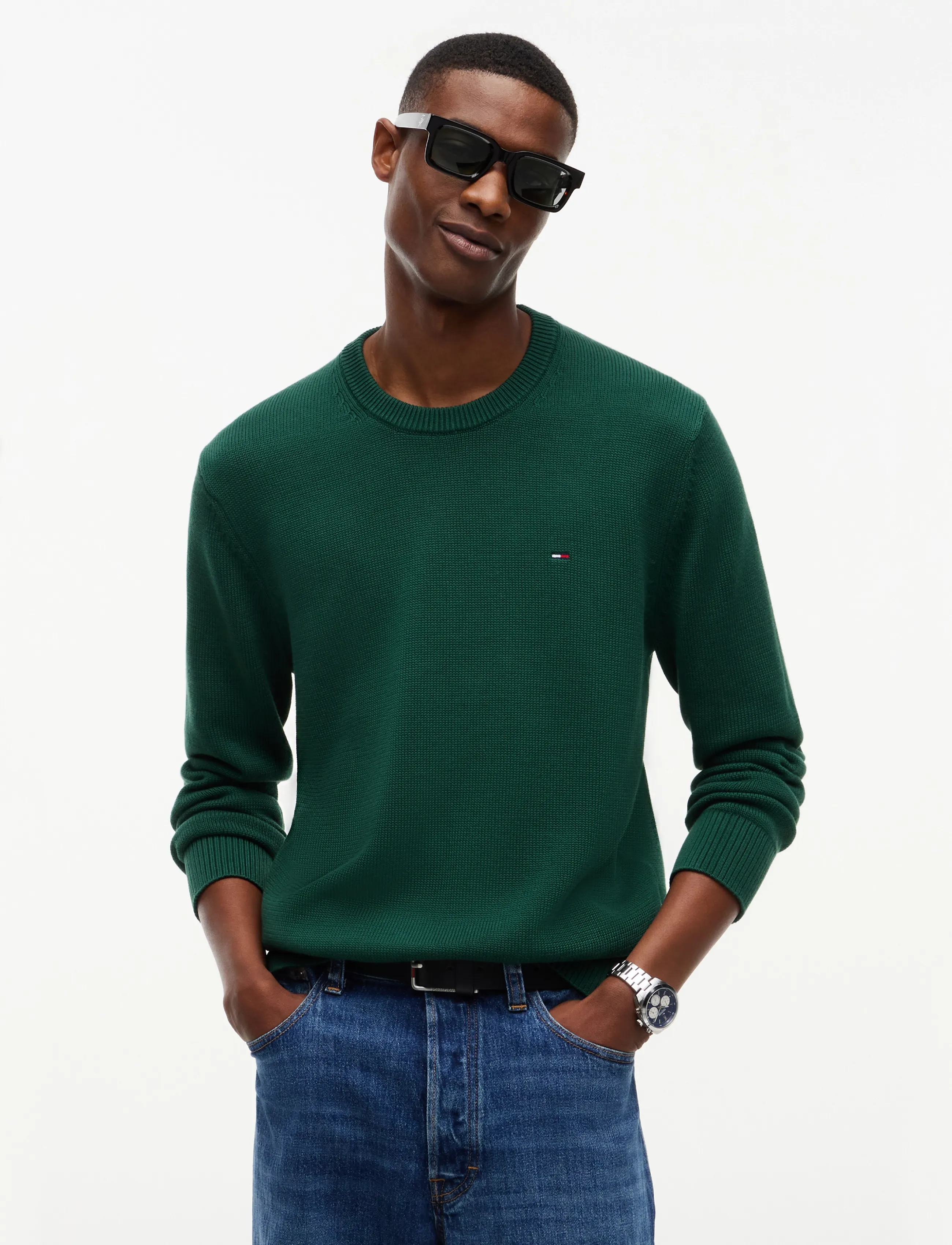 Tommy Jeans TJM SLIM ESS SWEATER EXT - Tommy Hilfiger - VELVET GREEN / green