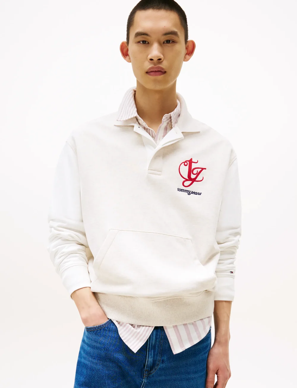 Tommy Jeans - TJM RLX COLORBLOCK MONO RUGBY - swetry - oat marl htr - 0