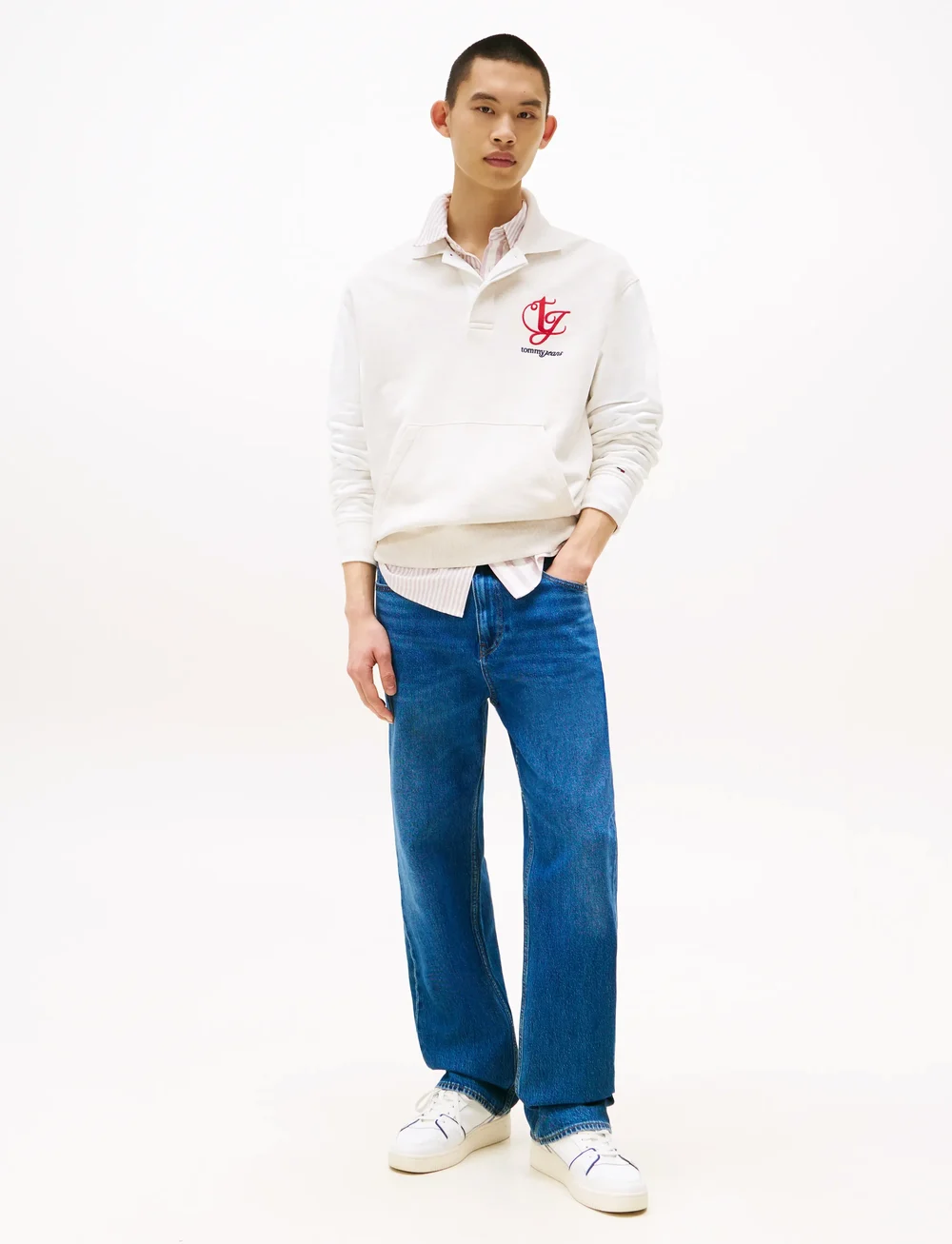 Tommy Jeans - TJM RLX COLORBLOCK MONO RUGBY - swetry - oat marl htr - 2