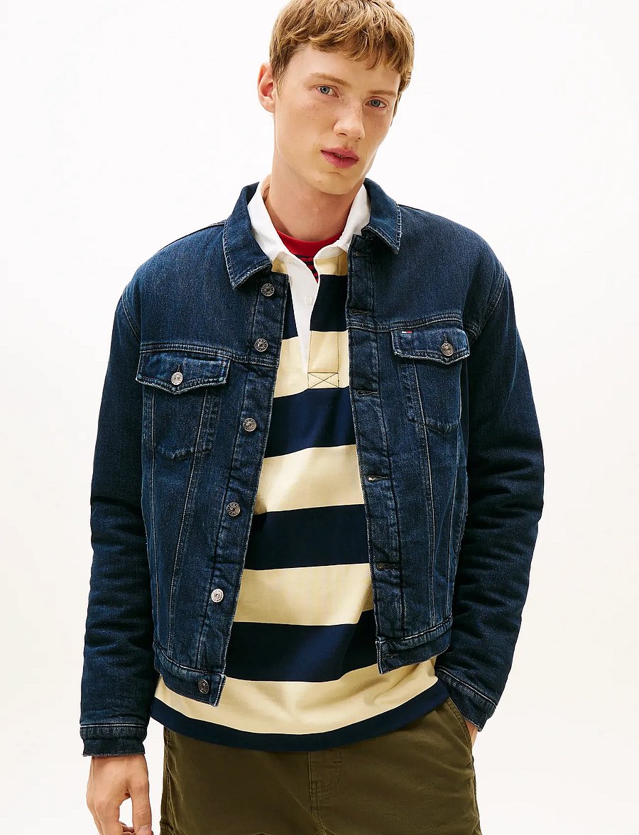 Tommy Jeans - RYAN RGLR TEDDY TRCKR EXT DI6166 - vuorittomat farkkutakit - denim blue black - 0