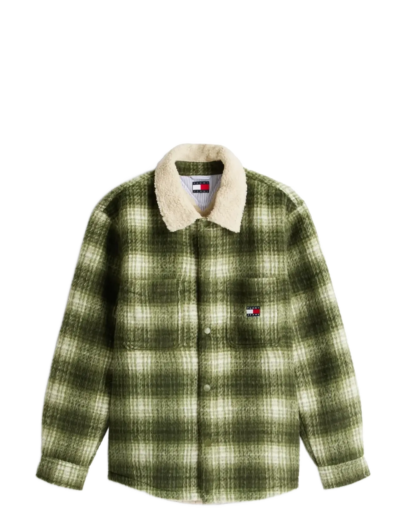 Tommy Jeans TJM CHECK TEDDY OVERSHIRT EXT - Overshirts - DARK GREENERY CHECK / green