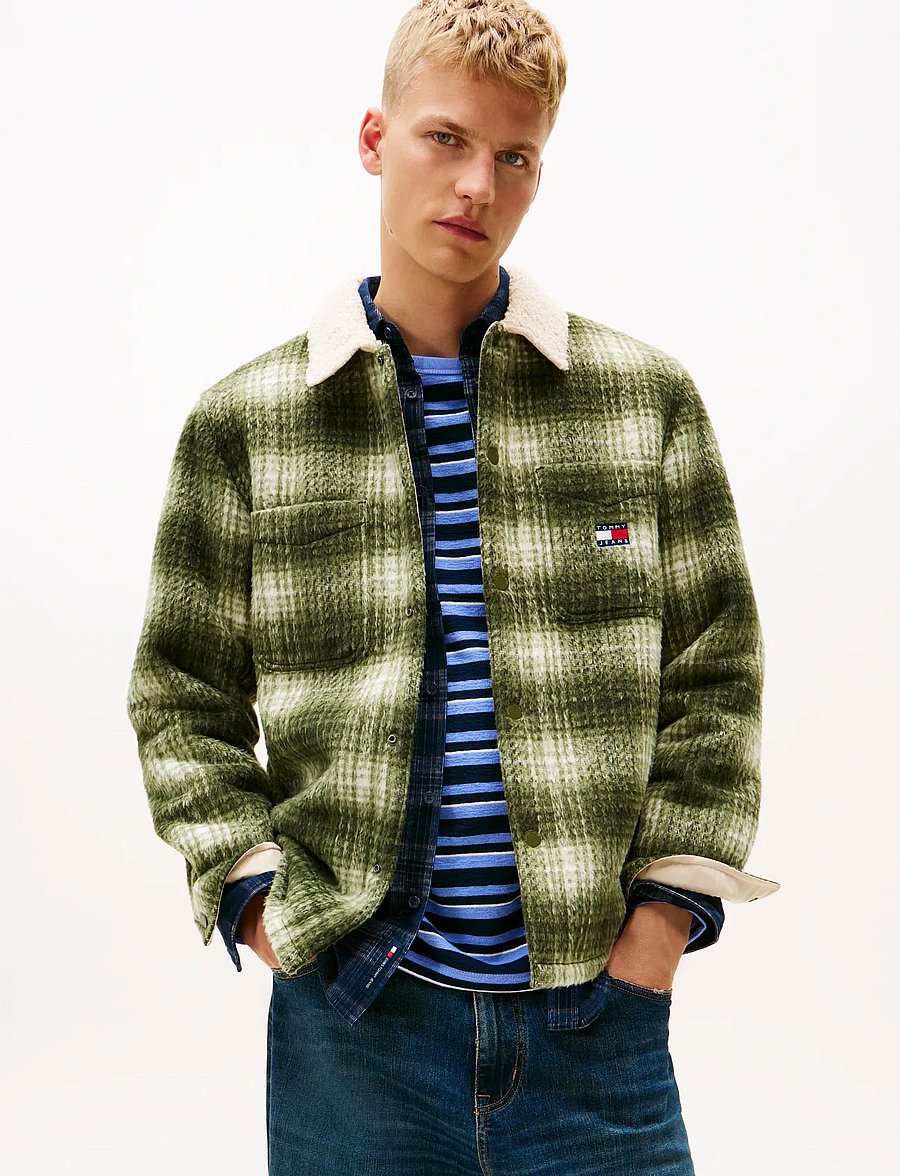 Tommy Jeans - TJM CHECK TEDDY OVERSHIRT EXT - sügisjoped - dark greenery check - 0