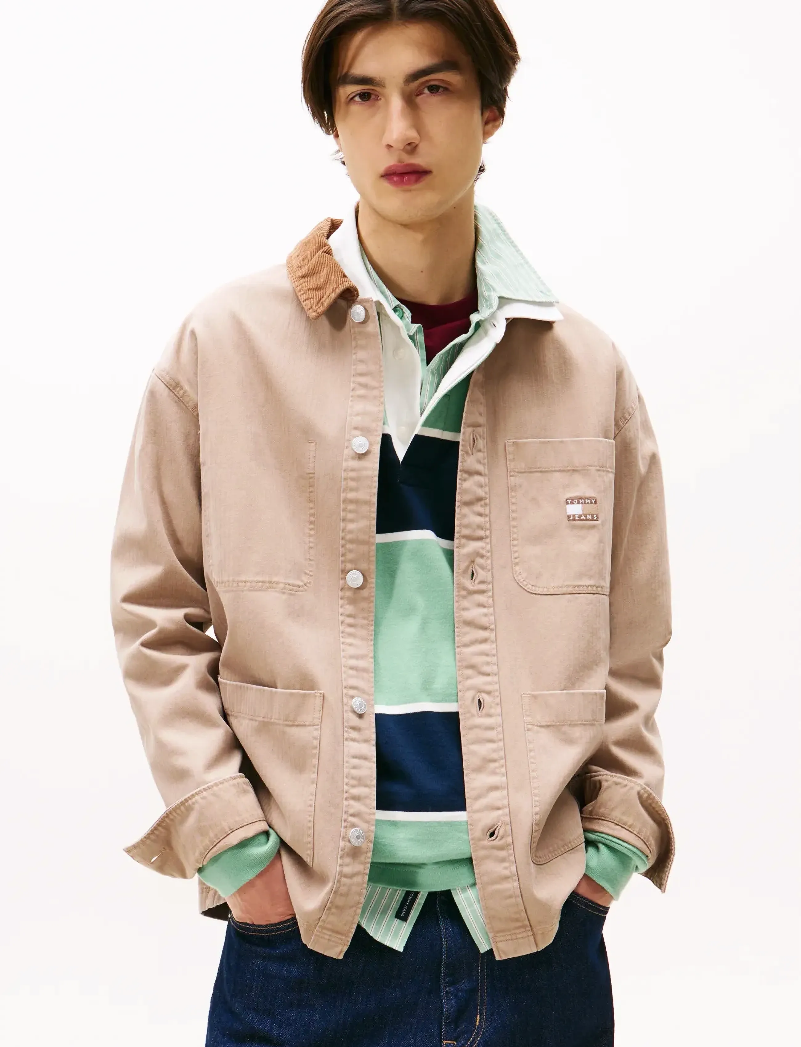Tommy Jeans - TJM WORKWEAR CORD CLLR OVERSHIRT - coastal taupe - 0