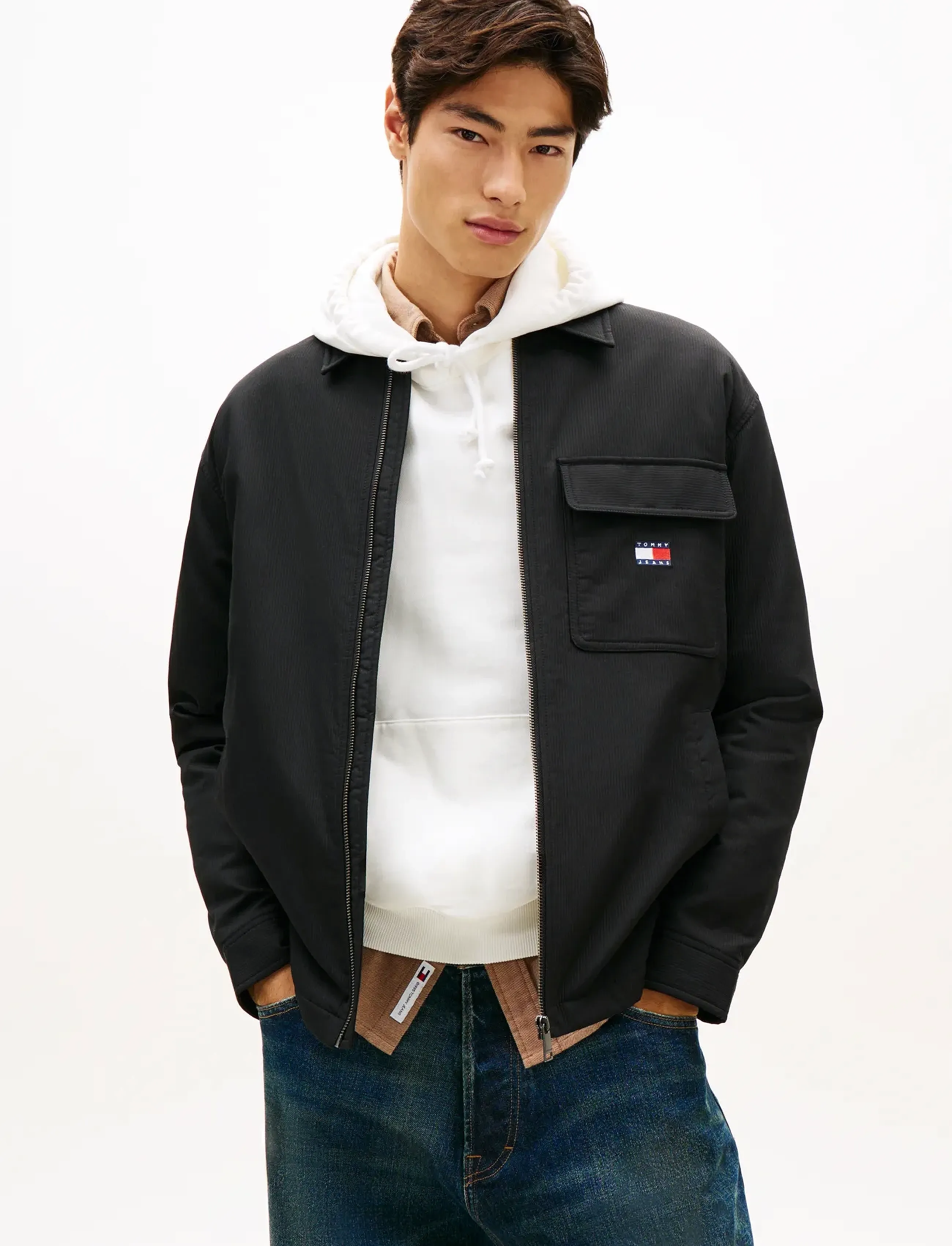 Tommy Jeans TJM PADDED TECH CORD OVERSHIRT - Frühlingsjacken - BLACK / black