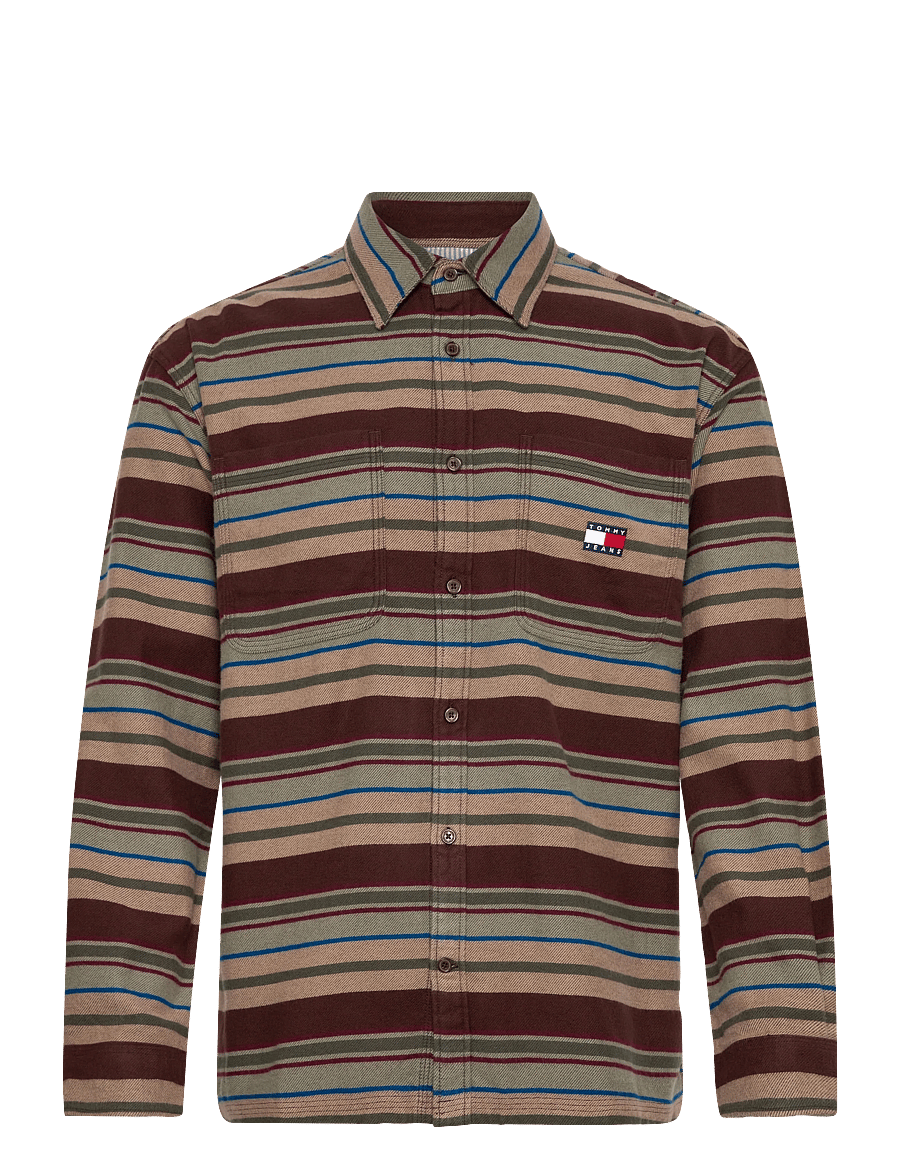 Tommy Jeans - TJM UTILITY FLANNEL OVERSHIRT - flanellsärgid - rich brown / horizontal stripes - 1