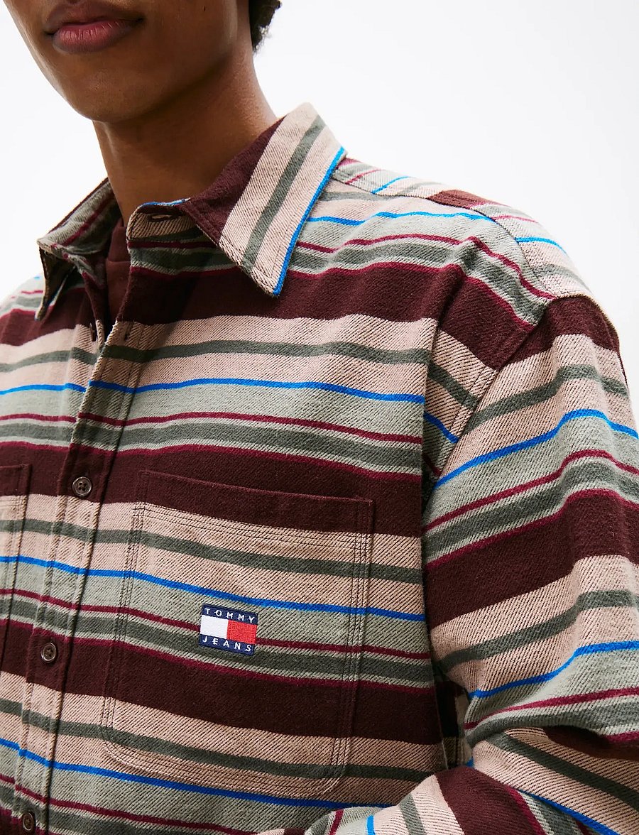 Tommy Jeans - TJM UTILITY FLANNEL OVERSHIRT - flanellsärgid - rich brown / horizontal stripes - 5