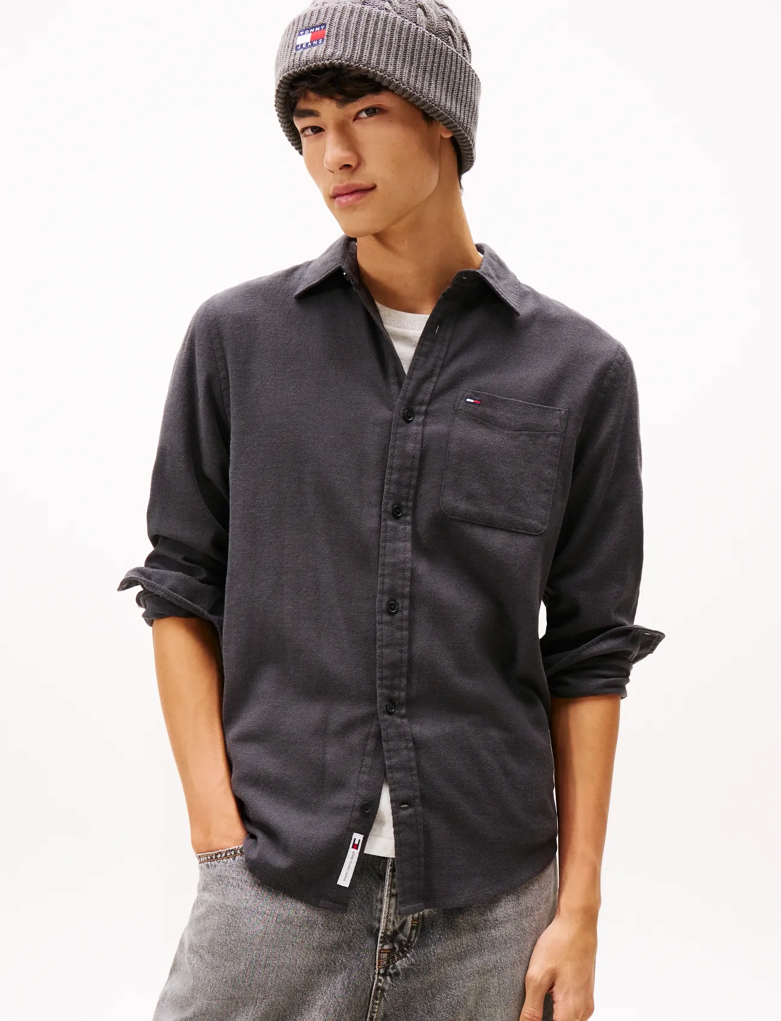 Tommy Jeans Tjm Reg Flannel Shirt Ext, L, Shirts, Grau - Männerswear