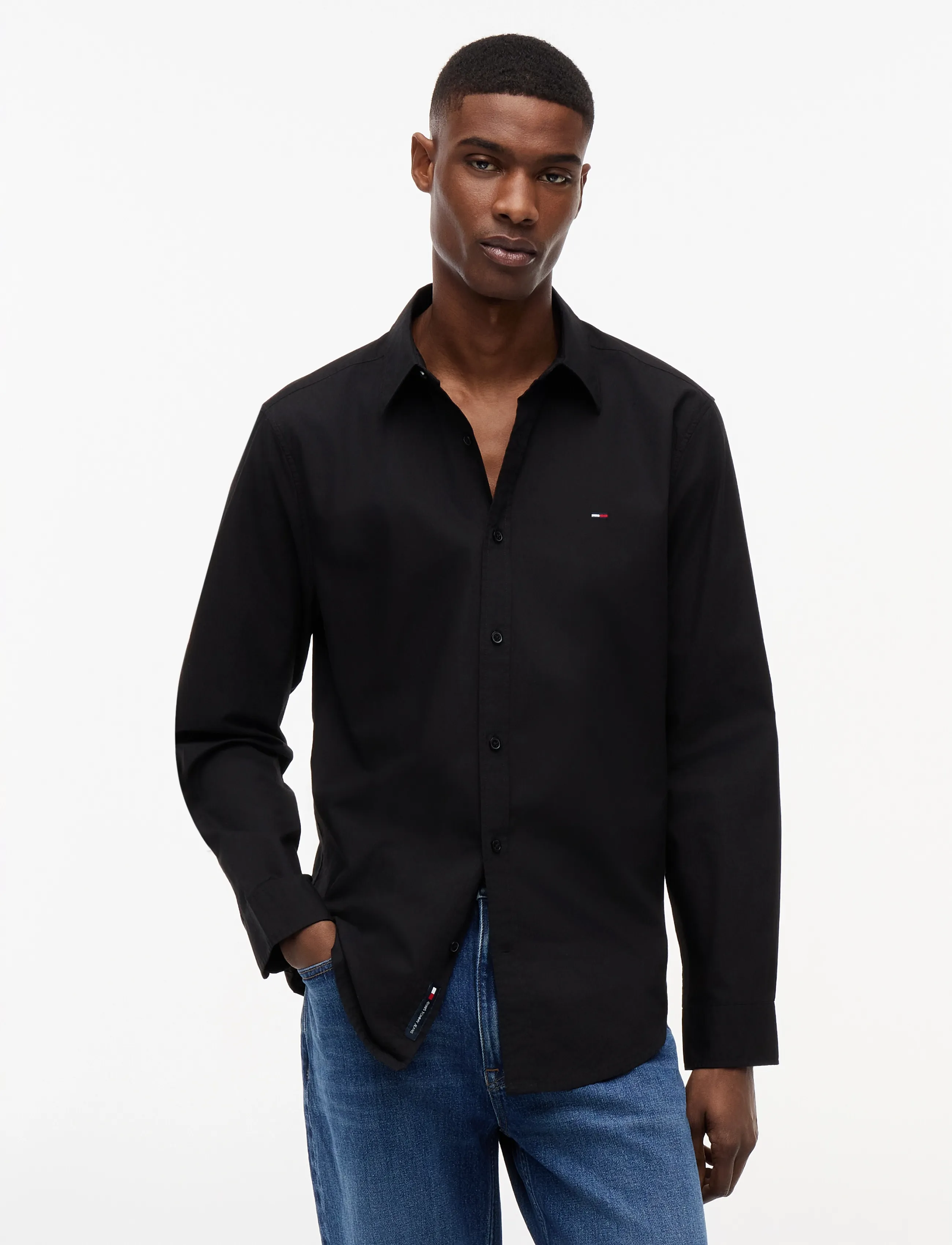 Tommy Jeans Tjm Reg Poplin Shirt, Mænd, Poplin Skjorte, Sort, Str: XXL