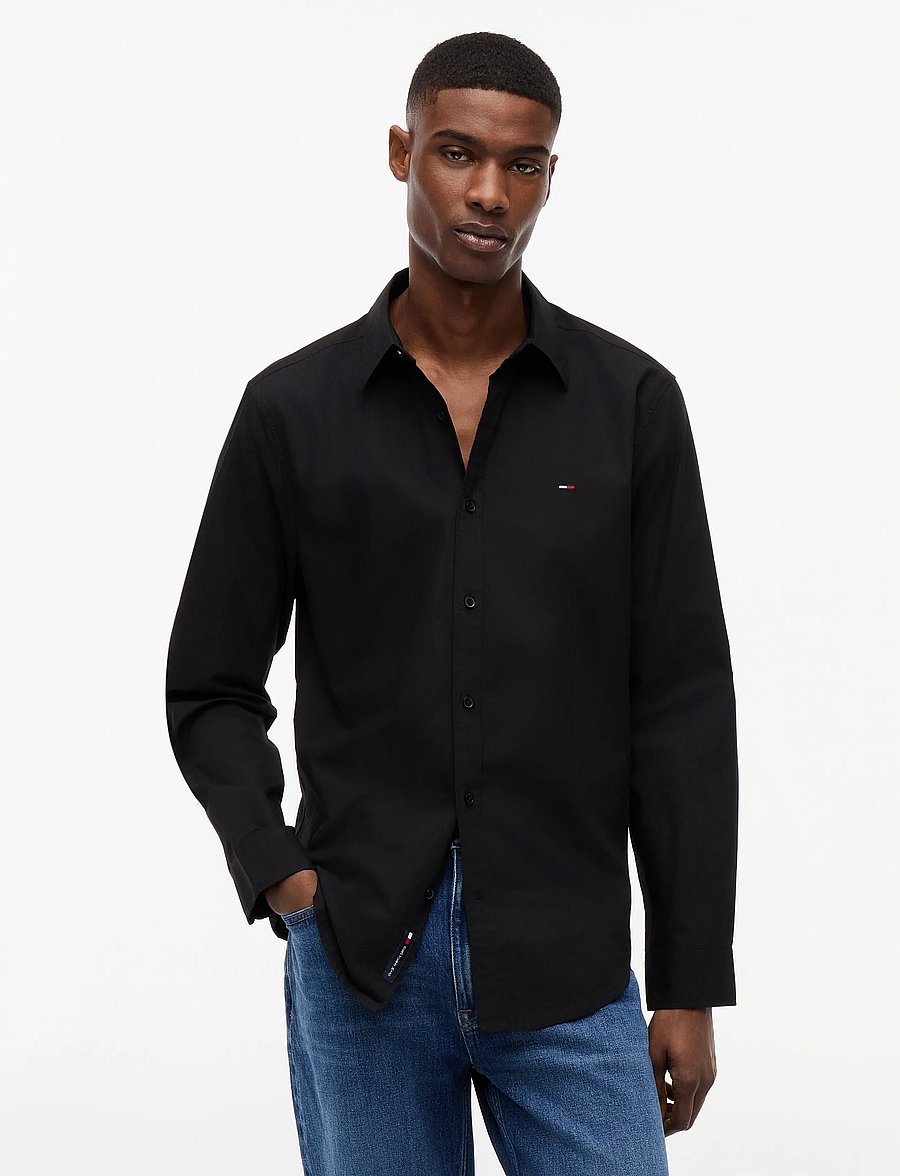 Tommy Jeans - TJM REG POPLIN SHIRT - casual skjortor - black - 0