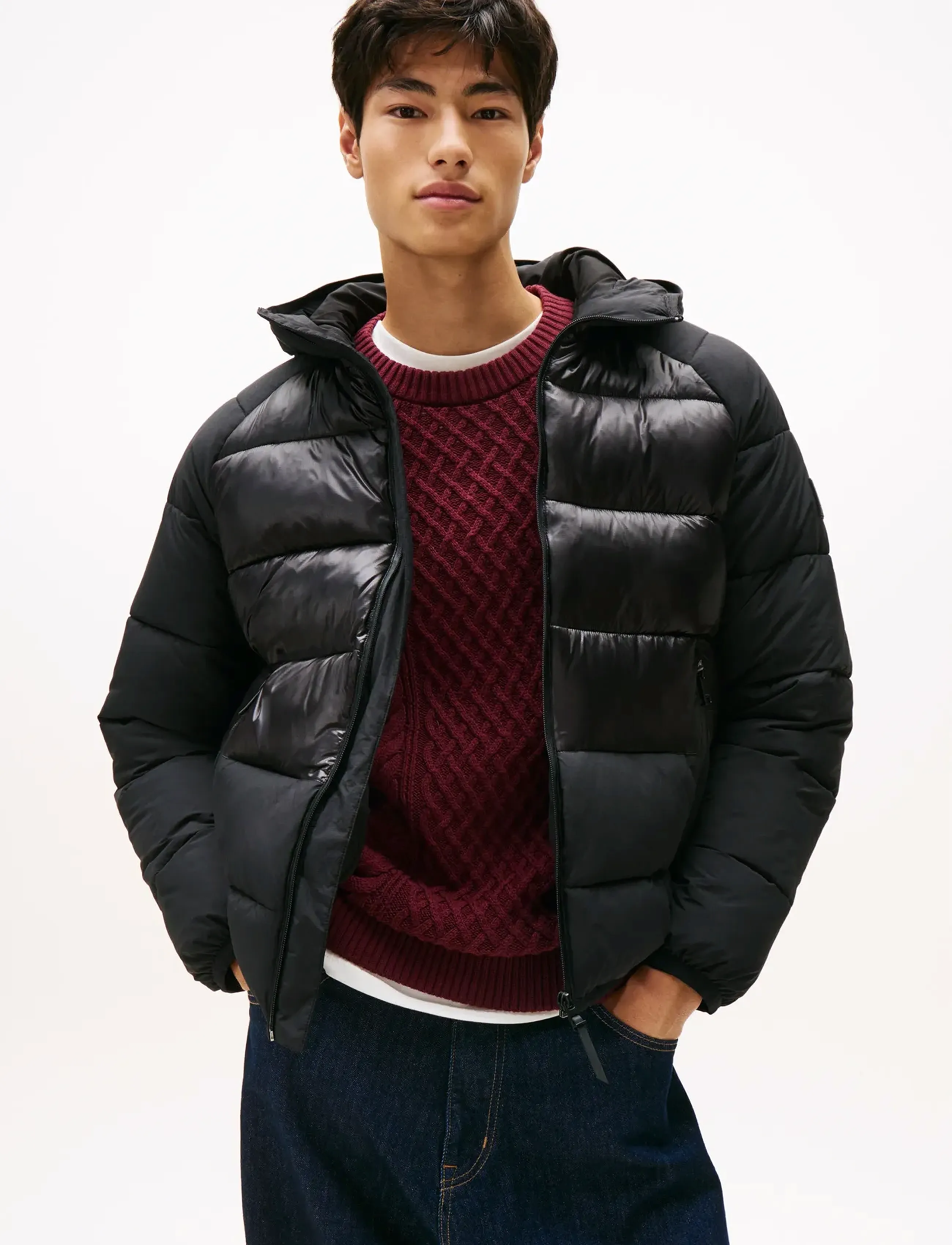 Tommy Jeans TJM HOODED GLOSS MATT PUFFER EXT - Tommy Hilfiger - BLACK / black
