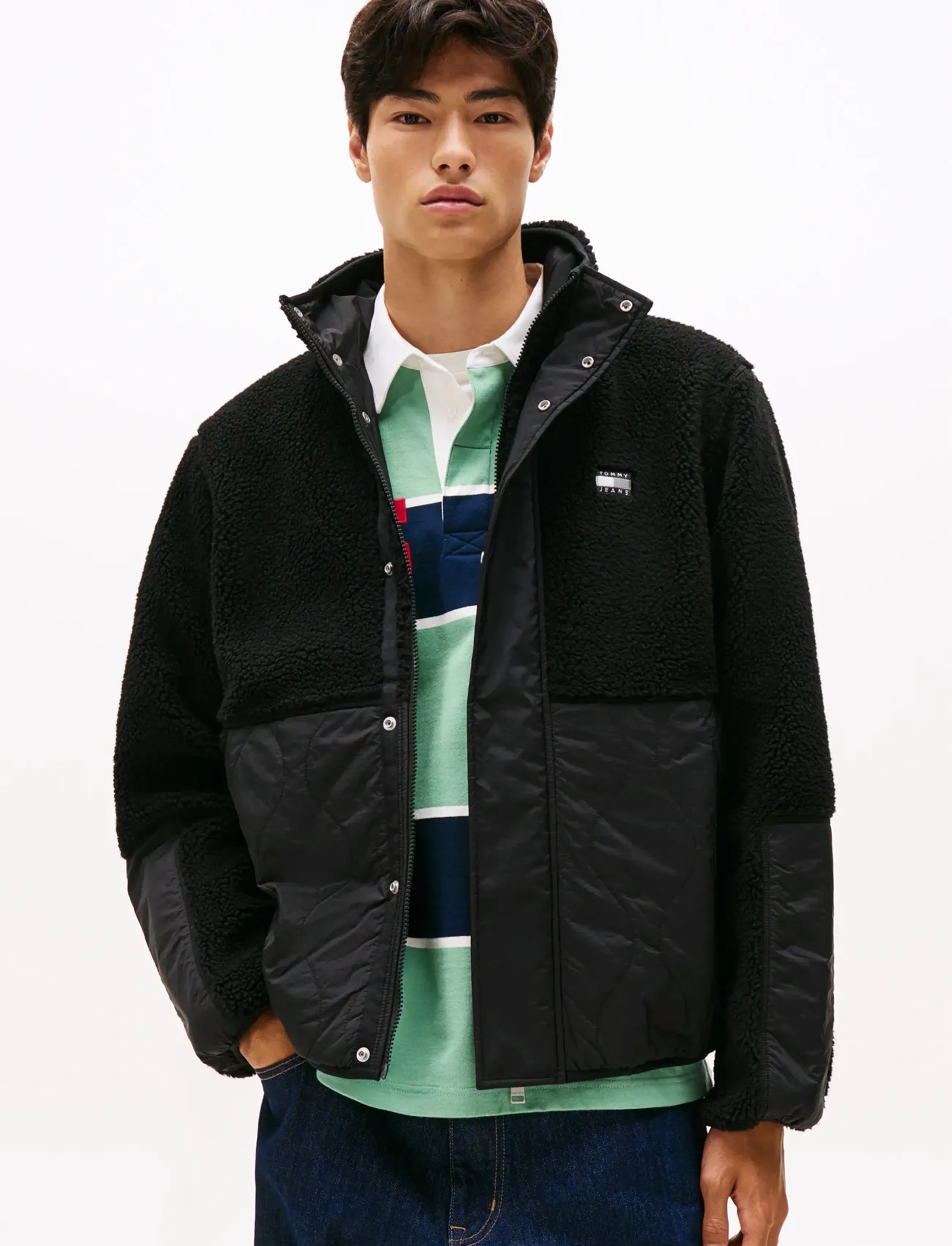 Tommy Jeans Tjm Essentl Mix Teddy Jacket Ext, S, Jackets, Schwarz - Light Männerswear