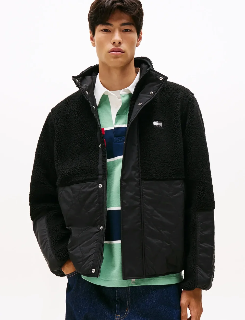 Tommy Jeans - TJM ESSENTL MIX TEDDY JACKET EXT - herbstjacken - black - 0