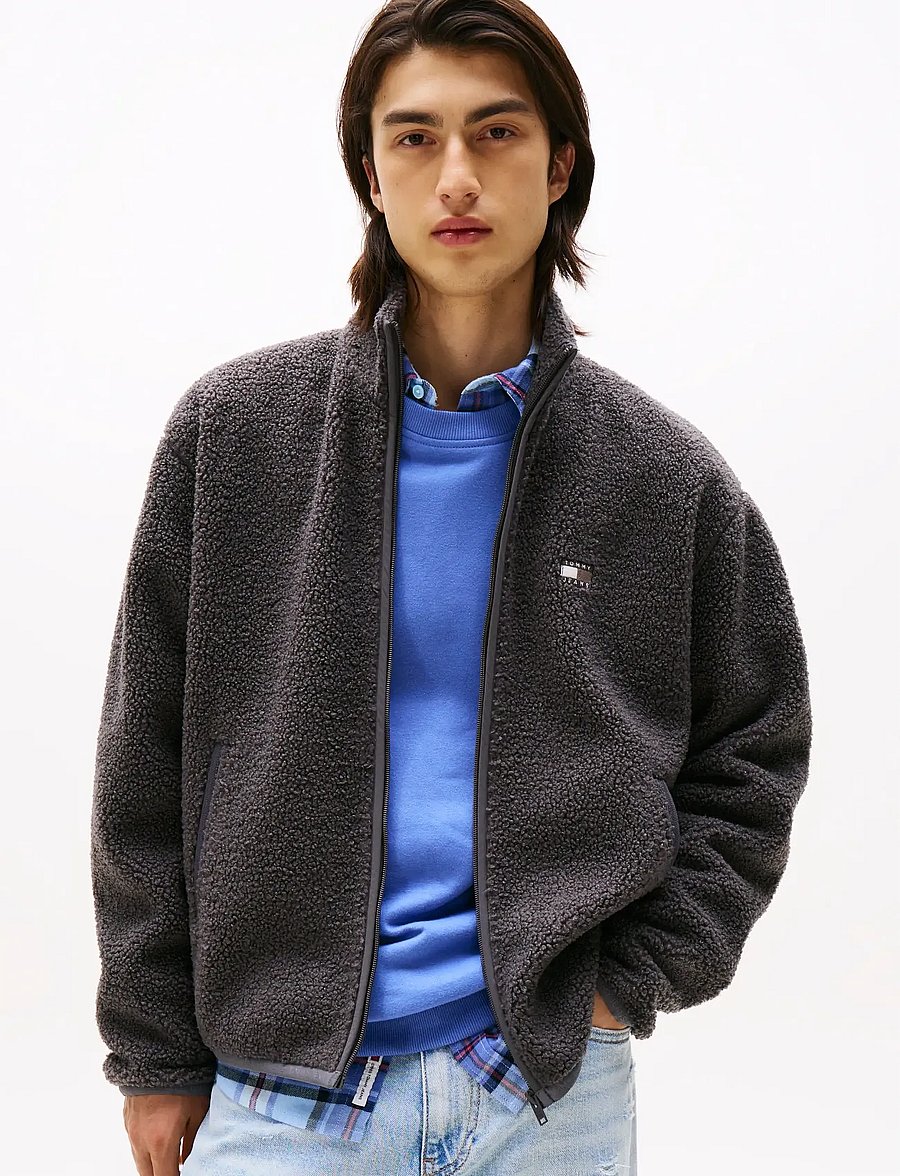 Tommy Jeans - TJM RLX BADGE FZ TEDDY - swetry pluszowe - washed black - 0