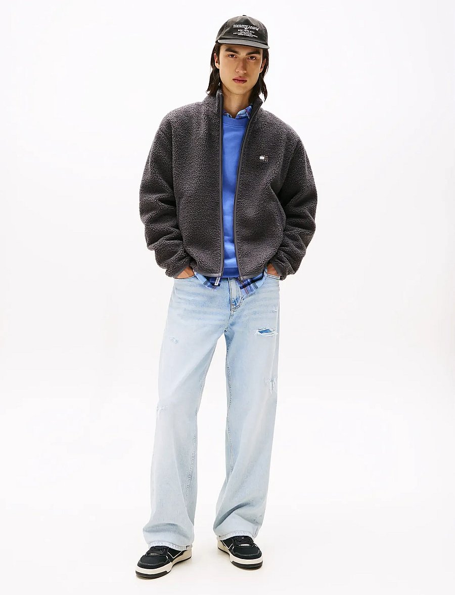 Tommy Jeans - TJM RLX BADGE FZ TEDDY - swetry pluszowe - washed black - 2