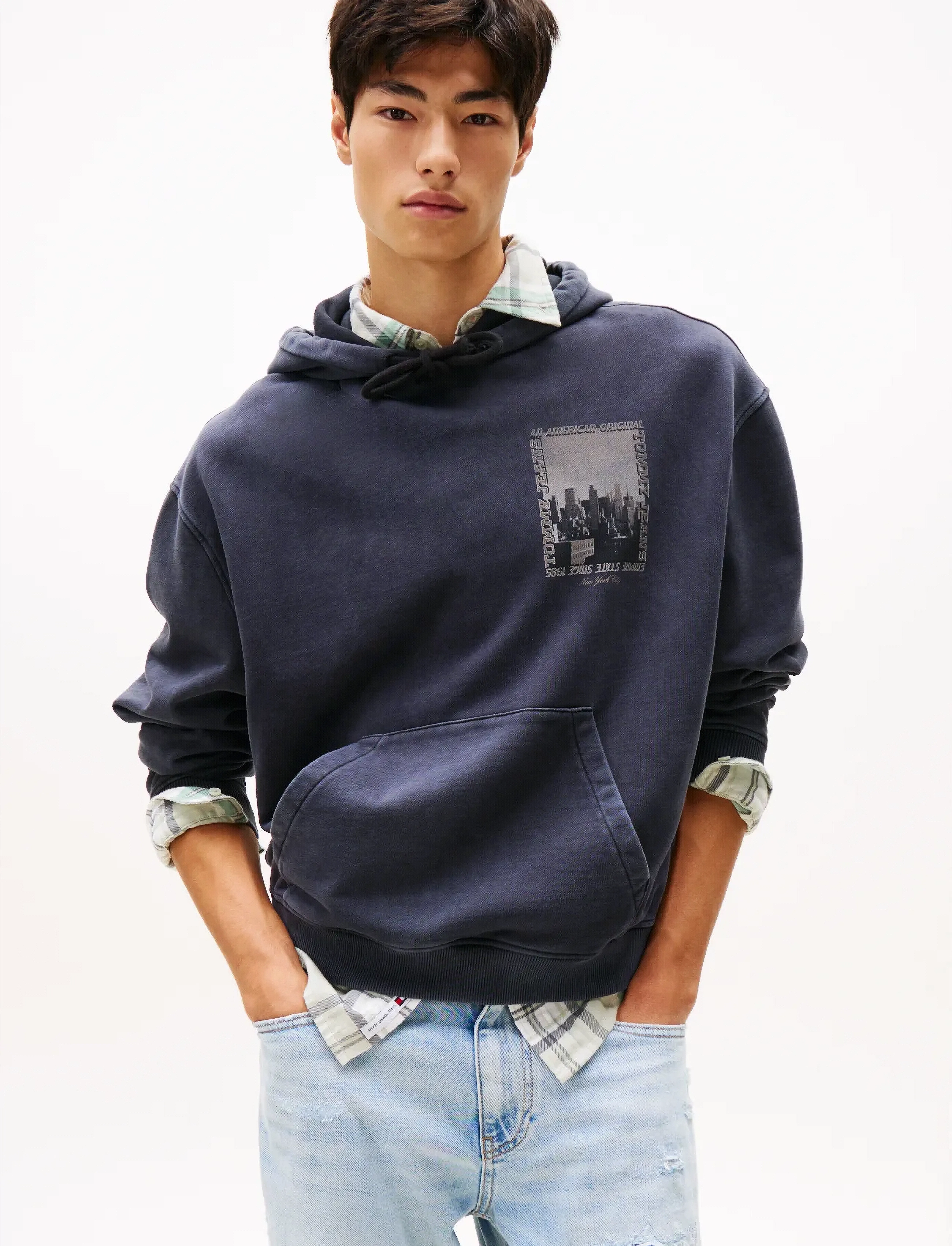 Tommy Jeans Tjm 90S Wshd Photo City Hood Ext, XL, Navy, Sweatshirts & Hættetrøjer > Hættetrøjer, Herre