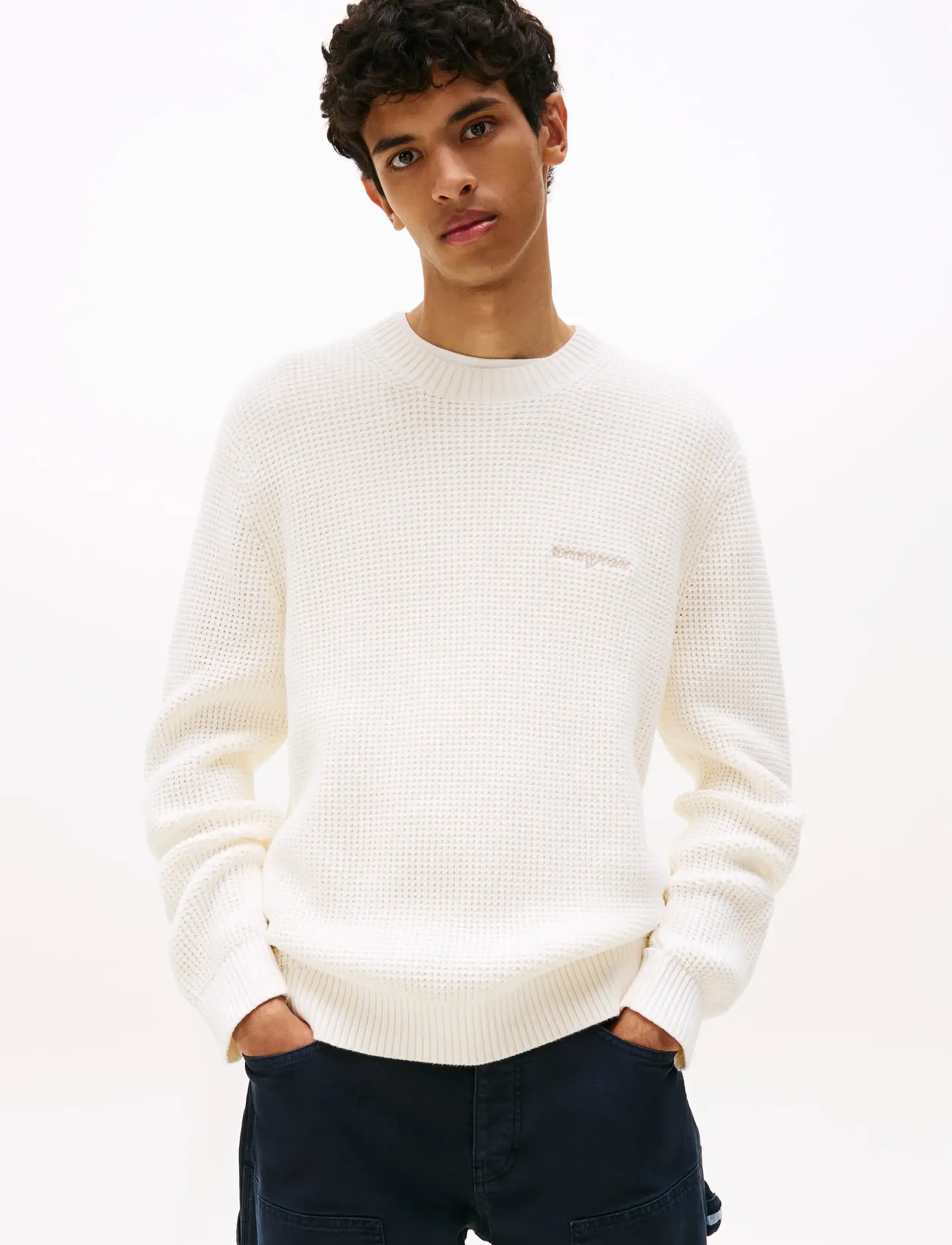 Tommy Jeans Tjm Reg Script Chunky Sweat, Grovstrikket Sweater, Cream, Str: M