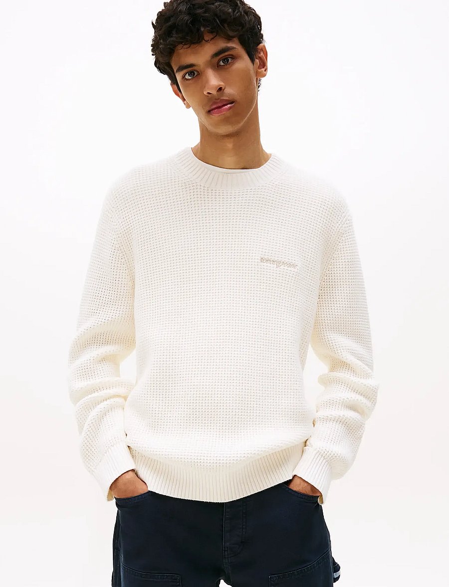 Tommy Jeans - TJM REG SCRIPT CHUNKY SWEAT - rundhals - ancient white - 0