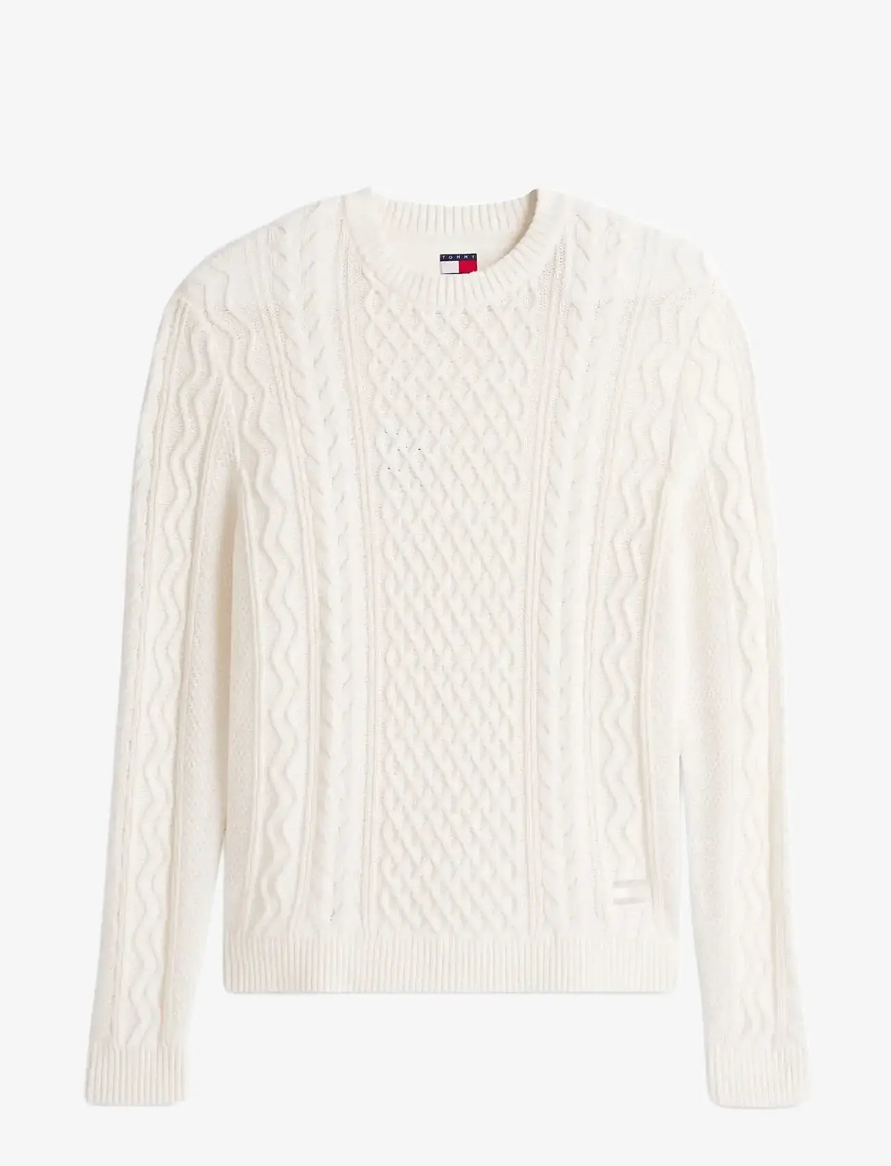 Tommy Jeans - TJM SLM BADGE CABLE KNIT SWEATER - rundhalsad - ancient white tonal - 1