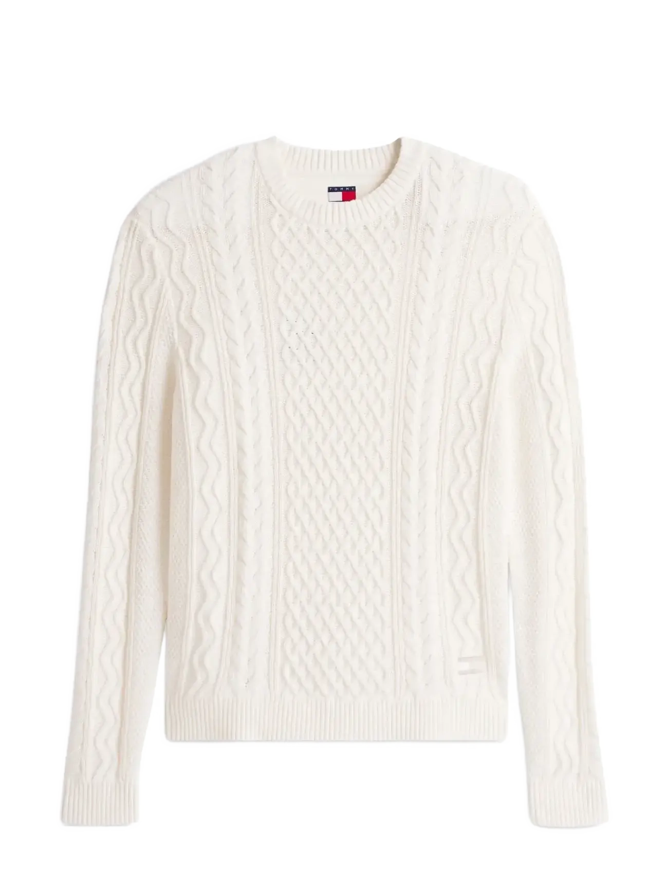 Tommy Jeans TJM SLM BADGE CABLE KNIT SWEATER - Rundhals - ANCIENT WHITE TONAL / white
