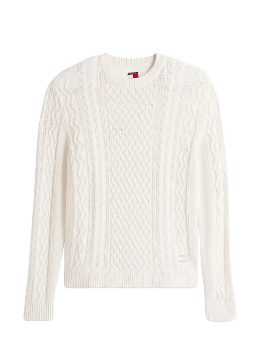 Tommy Jeans - TJM SLM BADGE CABLE KNIT SWEATER - rund hals - ancient white tonal - 1
