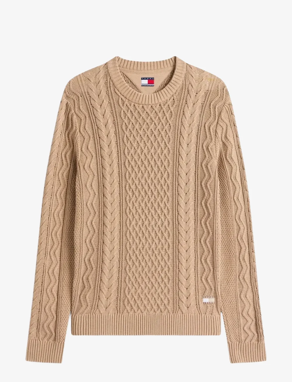 Tommy Jeans - TJM SLM BADGE CABLE KNIT SWEATER - rundhals - coastal taupe tonal - 1
