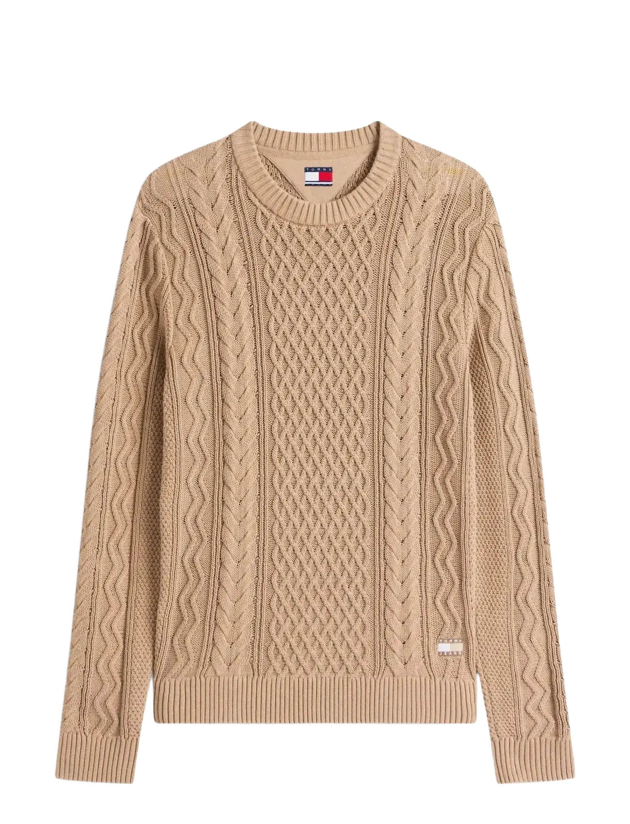 Tommy Jeans TJM SLM BADGE CABLE KNIT SWEATER - Trøjer - COASTAL TAUPE TONAL / beige