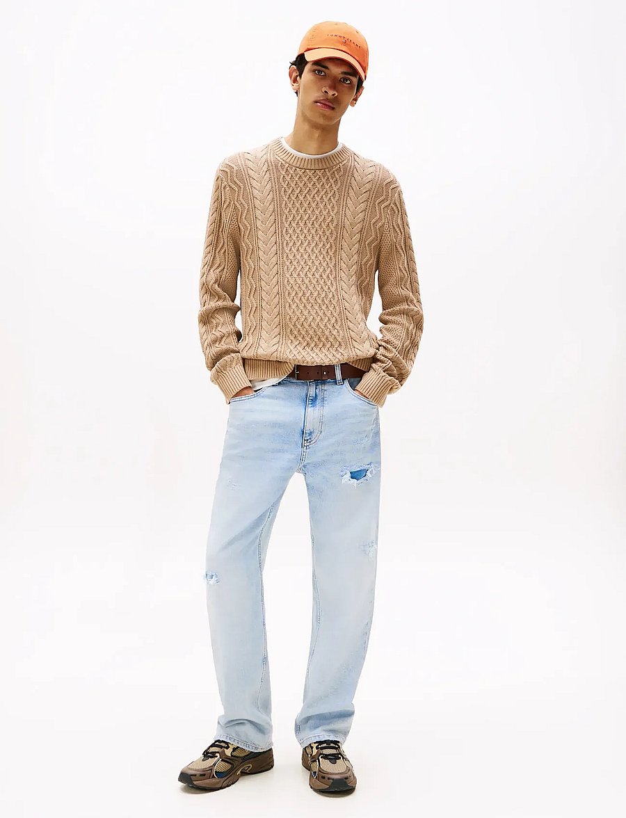Tommy Jeans - TJM SLM BADGE CABLE KNIT SWEATER - round necks - coastal taupe tonal - 2