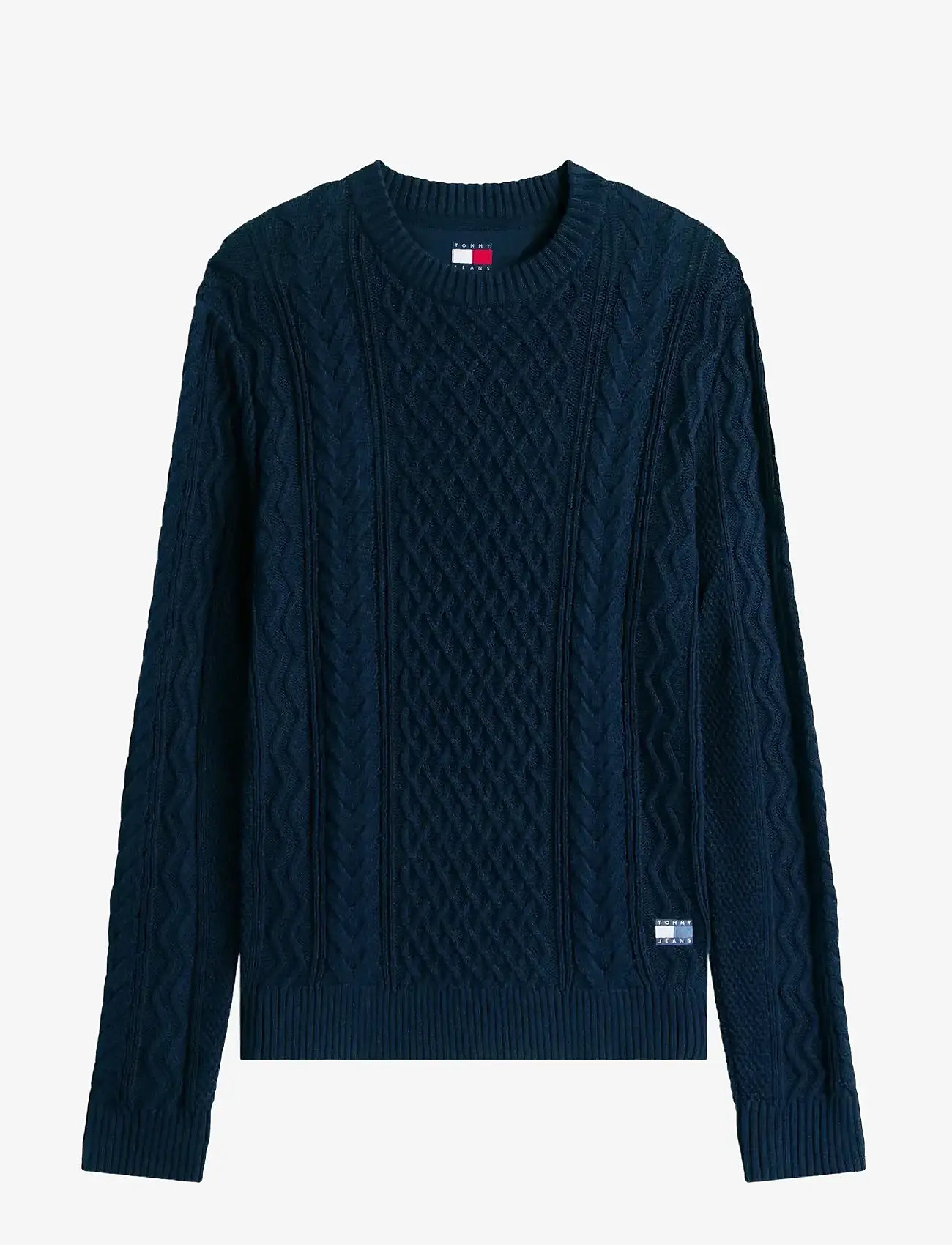 Tommy Jeans - TJM SLM BADGE CABLE KNIT SWEATER - round necks - dark night navy tonal - 1