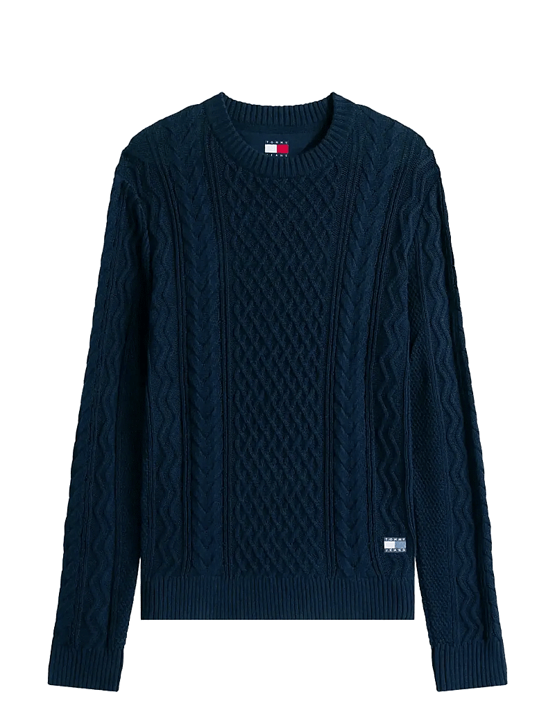 Tommy Jeans - TJM SLM BADGE CABLE KNIT SWEATER - round necks - dark night navy tonal - 1