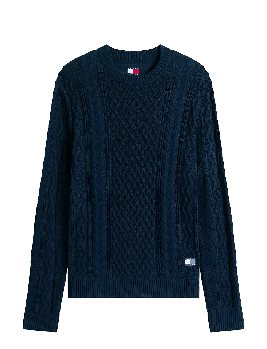 Tommy Jeans - TJM SLM BADGE CABLE KNIT SWEATER - rundhalsad - dark night navy tonal - 1