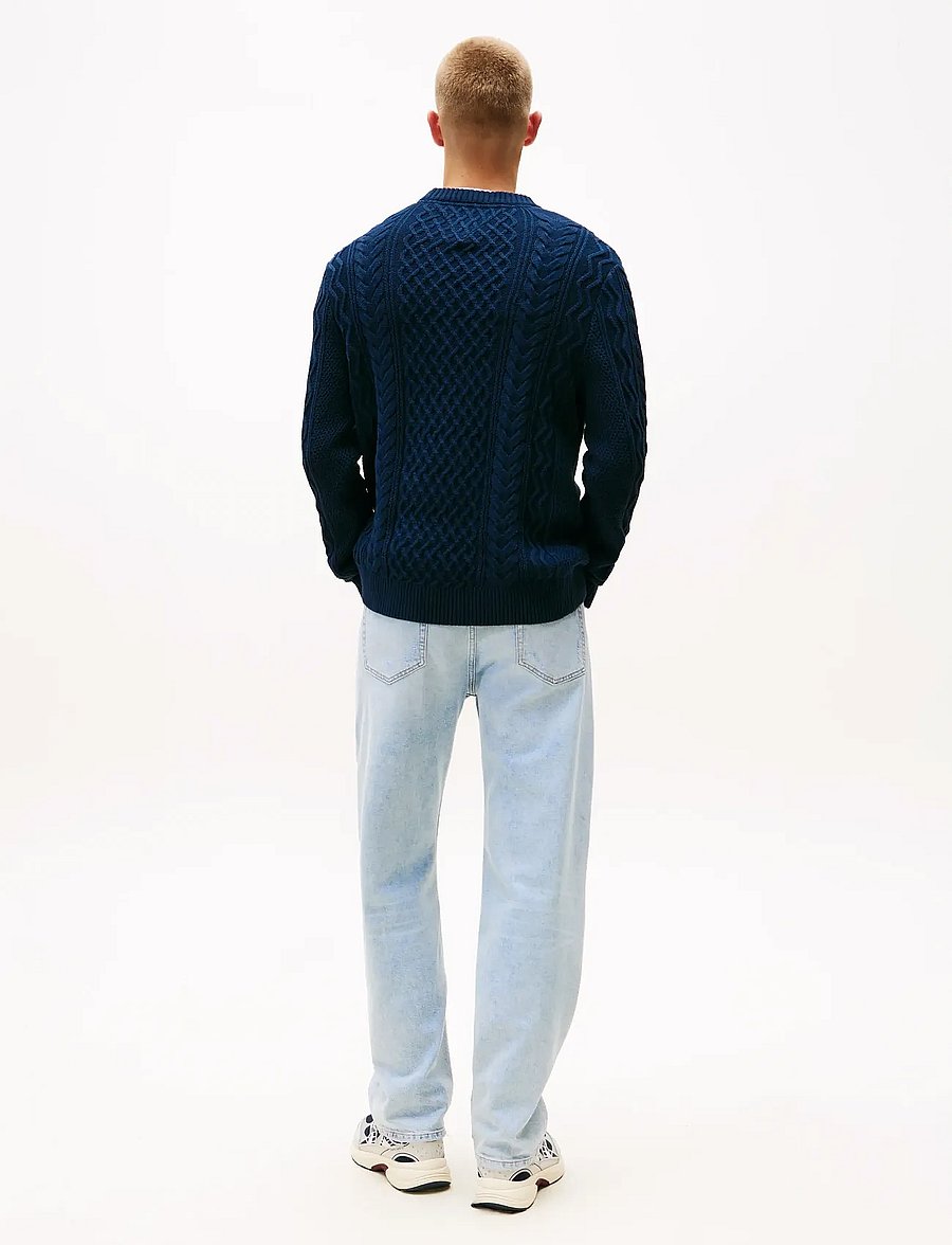 Tommy Jeans - TJM SLM BADGE CABLE KNIT SWEATER - rundhalsad - dark night navy tonal - 3