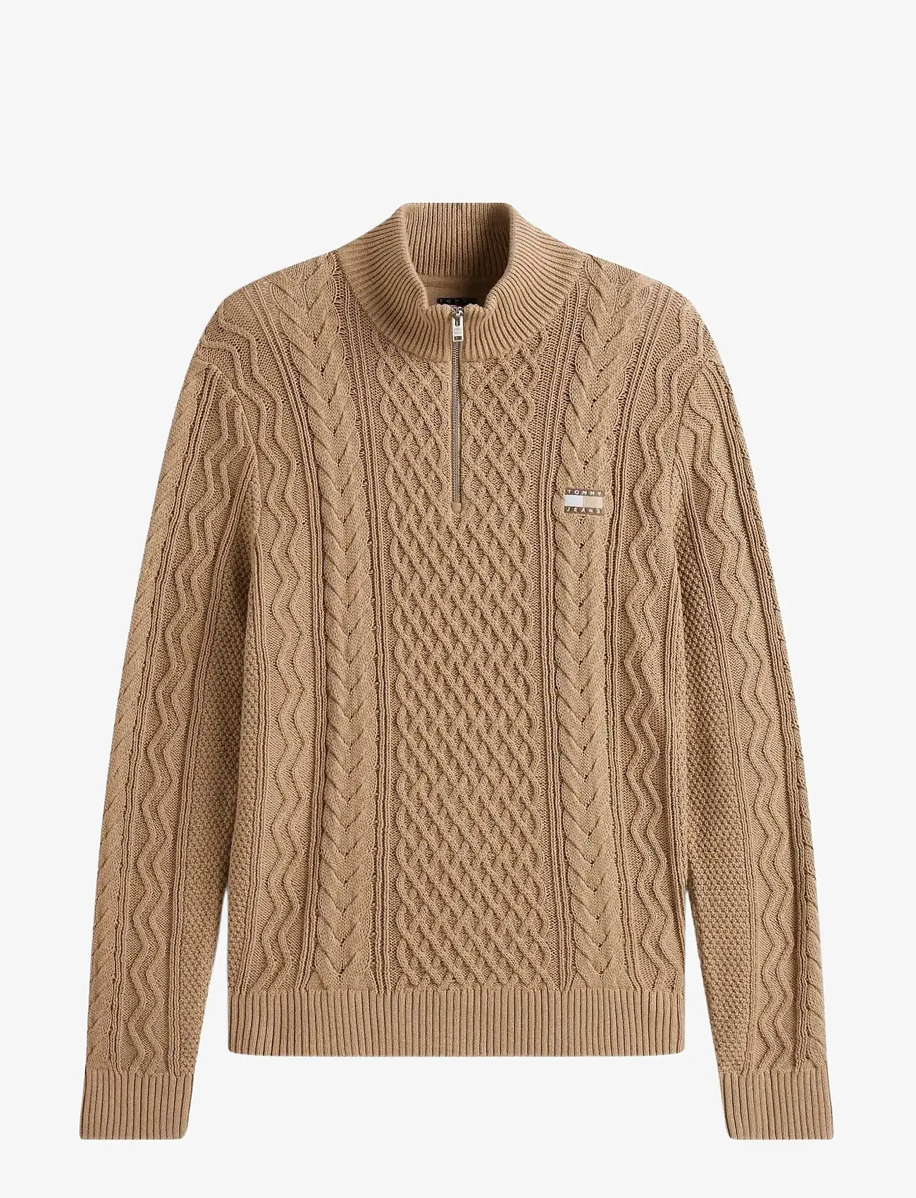 Tommy Jeans - TJM SLIM BADGE CABLE QRTR ZIP - half zip-tröjor - coastal taupe tonal - 1
