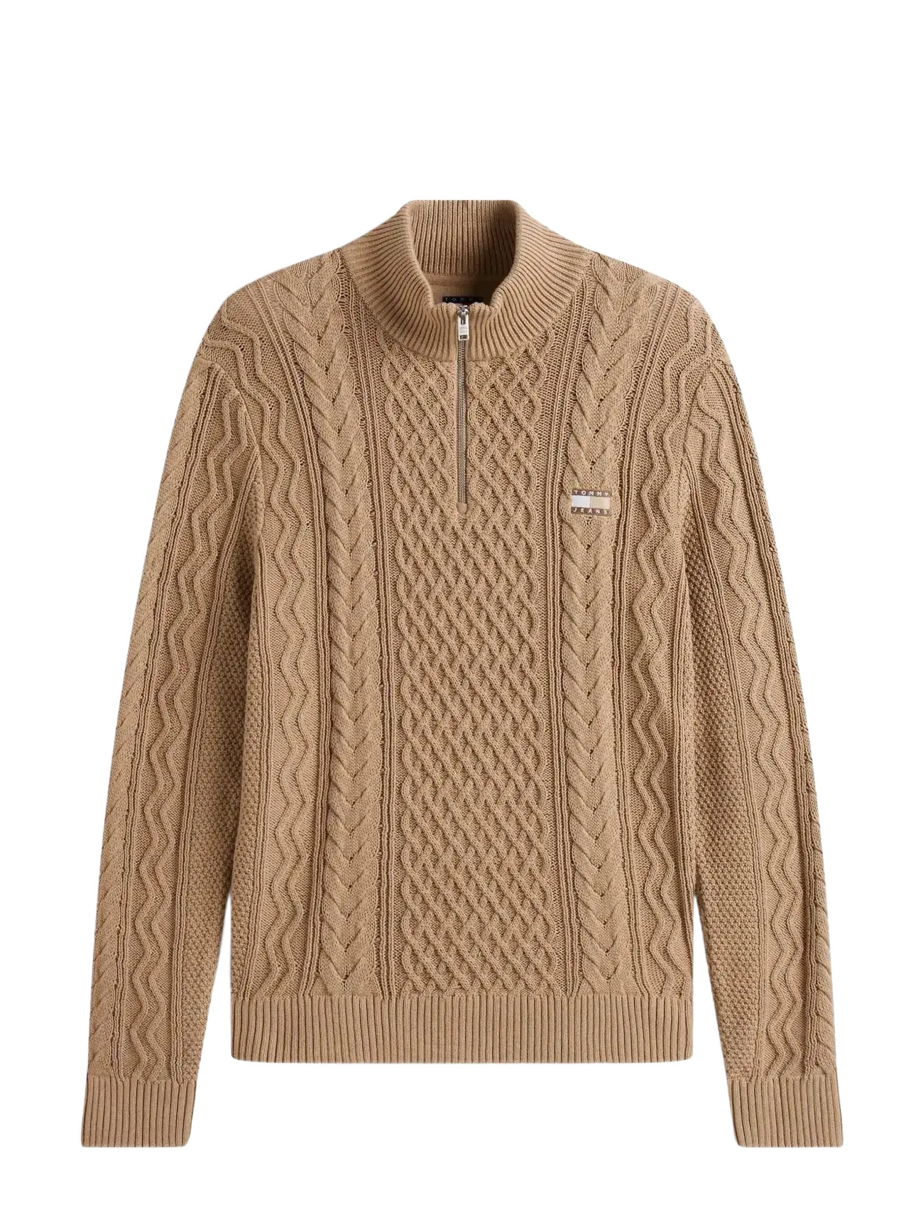 Tommy Jeans TJM SLIM BADGE CABLE QRTR ZIP - Strik - COASTAL TAUPE TONAL / beige