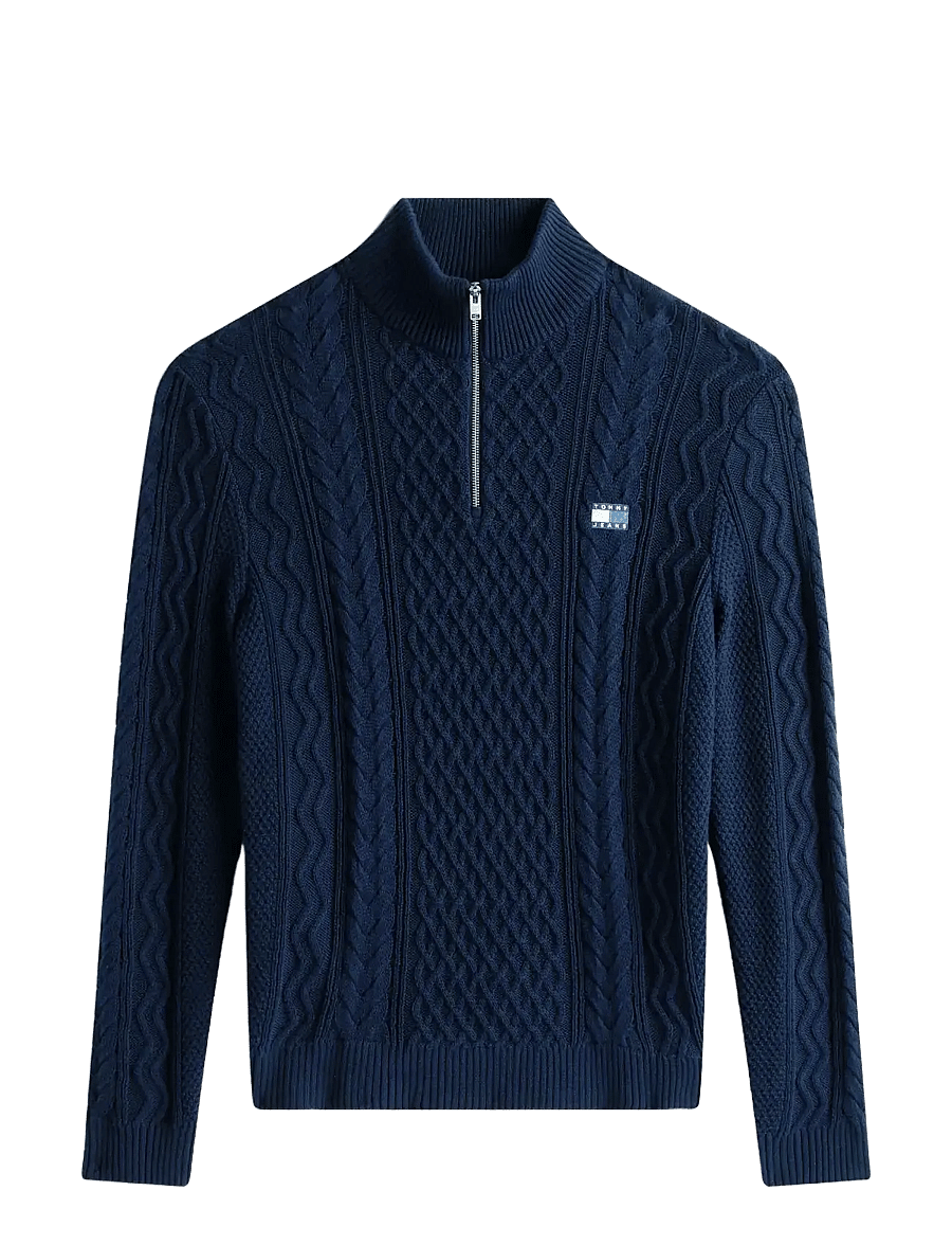 Tommy Jeans - TJM SLIM BADGE CABLE QRTR ZIP - swetry zapinane do połowy - dark night navy tonal - 1