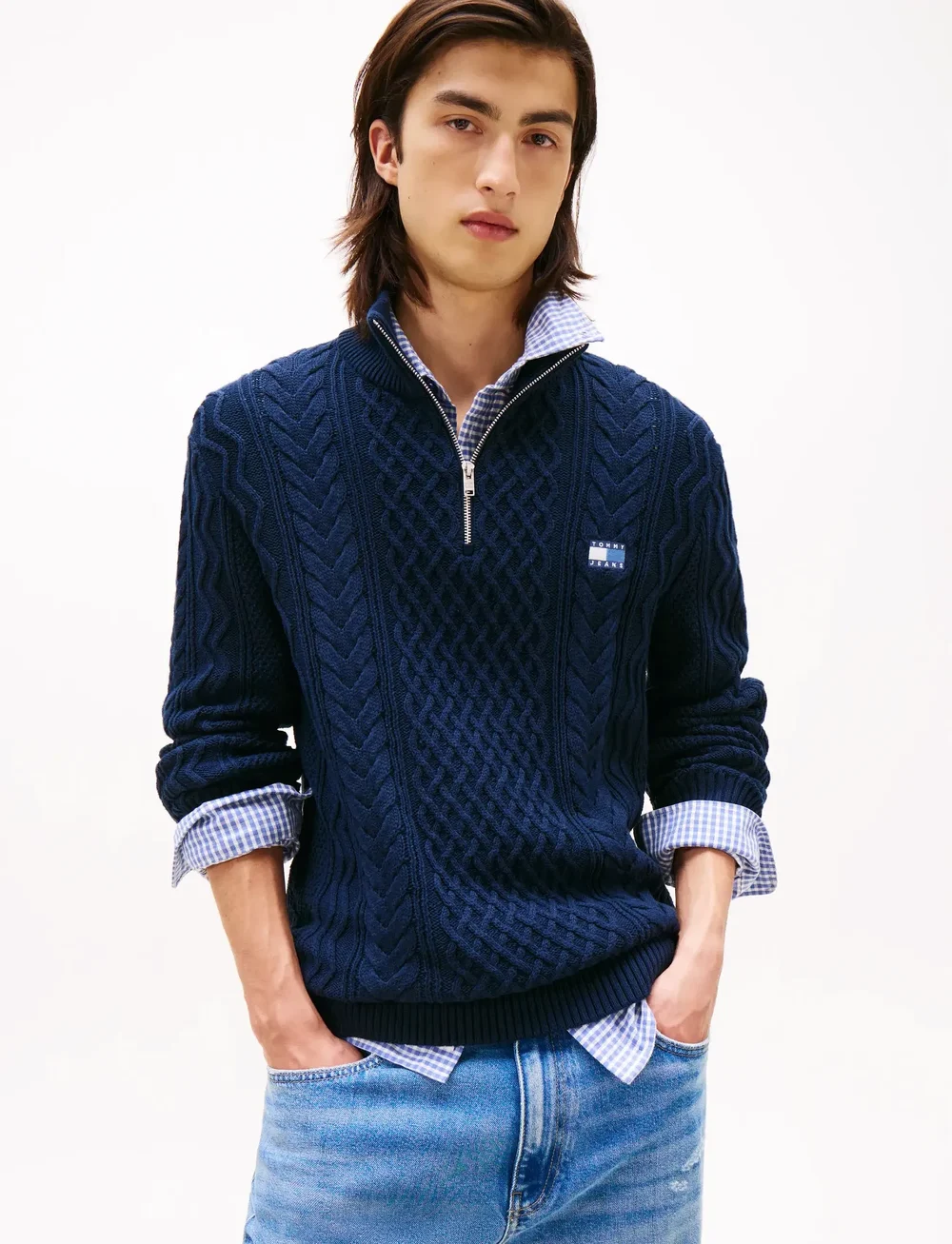 Tommy Jeans - TJM SLIM BADGE CABLE QRTR ZIP - half zip-tröjor - dark night navy tonal - 0