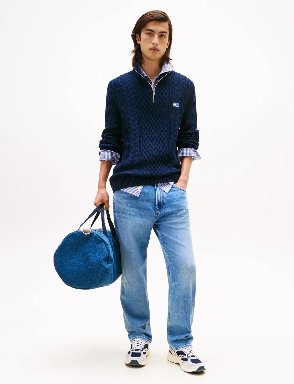 Tommy Jeans - TJM SLIM BADGE CABLE QRTR ZIP - half zip-tröjor - dark night navy tonal - 2