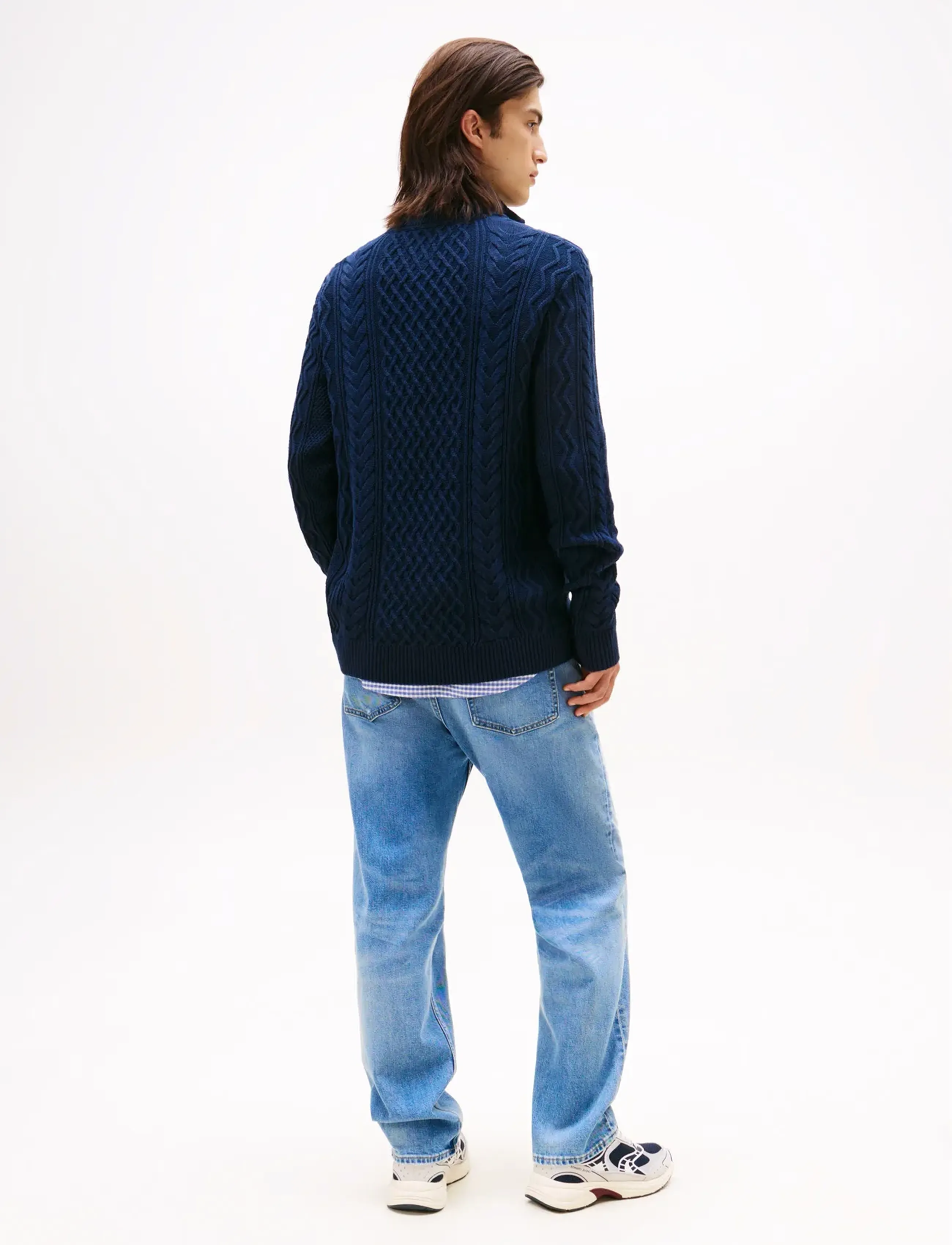 Tommy Jeans - TJM SLIM BADGE CABLE QRTR ZIP - pullover mit halbem reißverschluss - dark night navy tonal - 3