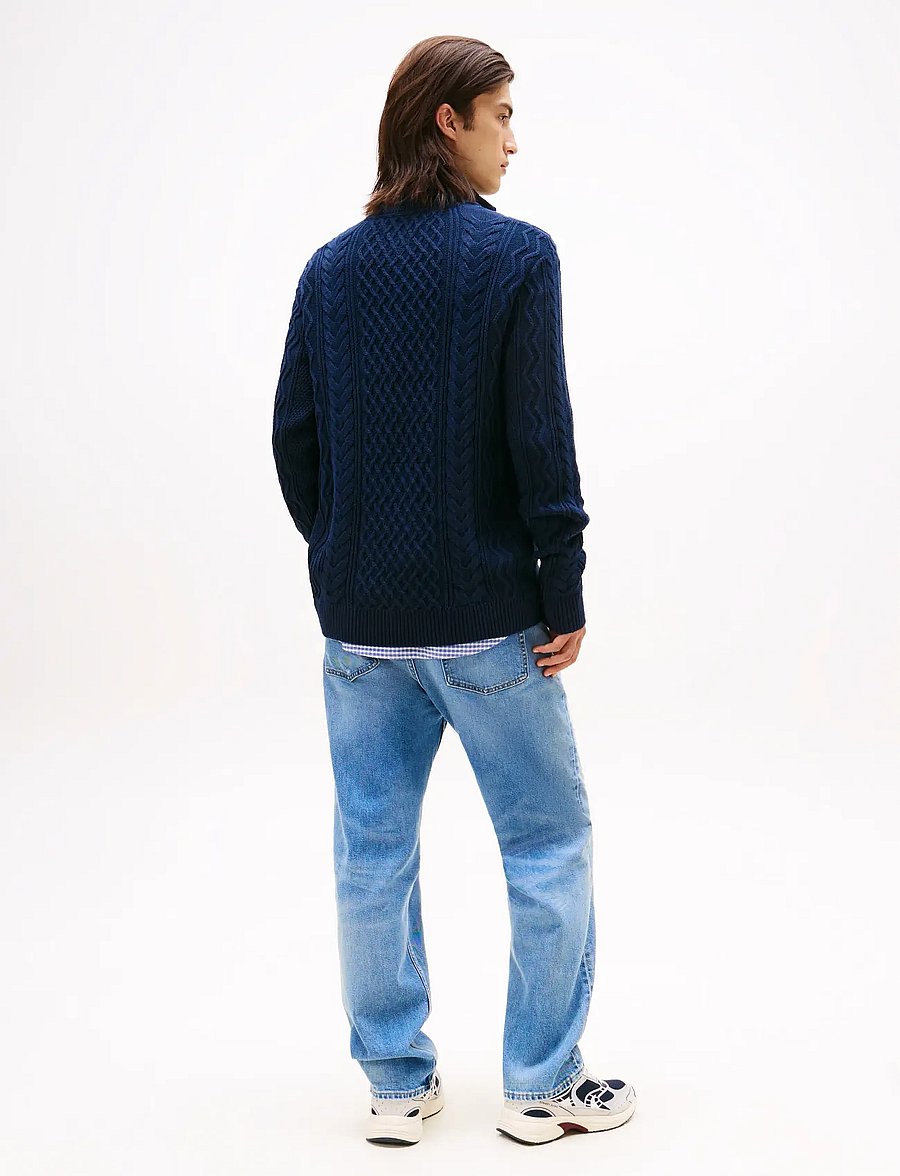 Tommy Jeans - TJM SLIM BADGE CABLE QRTR ZIP - swetry zapinane do połowy - dark night navy tonal - 3