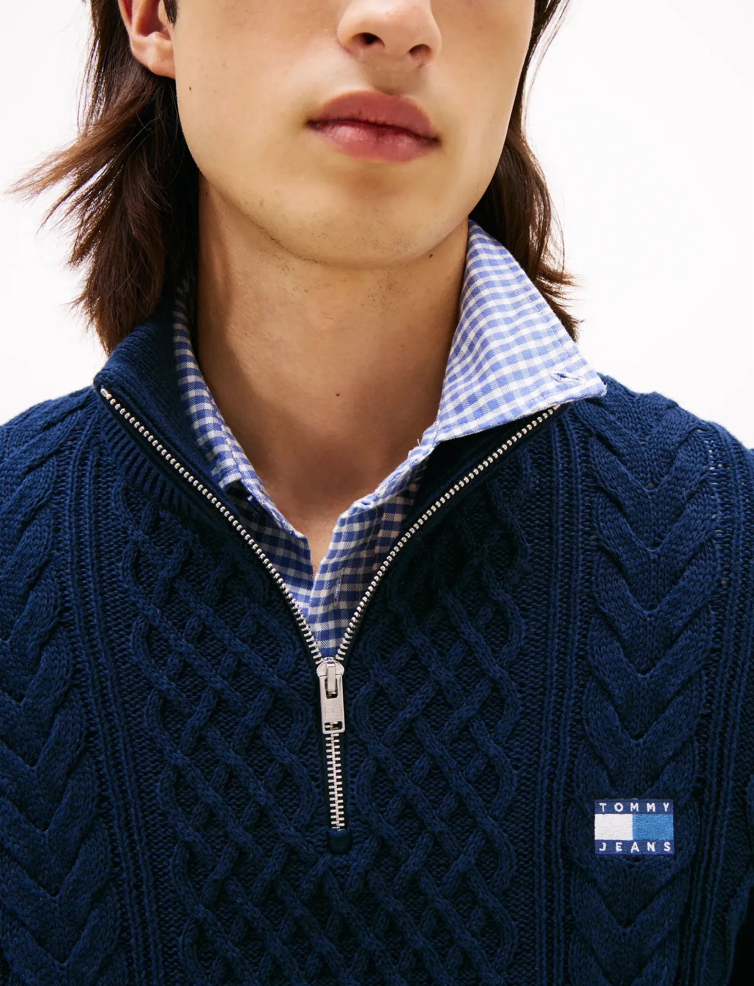 Tommy Jeans - TJM SLIM BADGE CABLE QRTR ZIP - pullover mit halbem reißverschluss - dark night navy tonal - 4