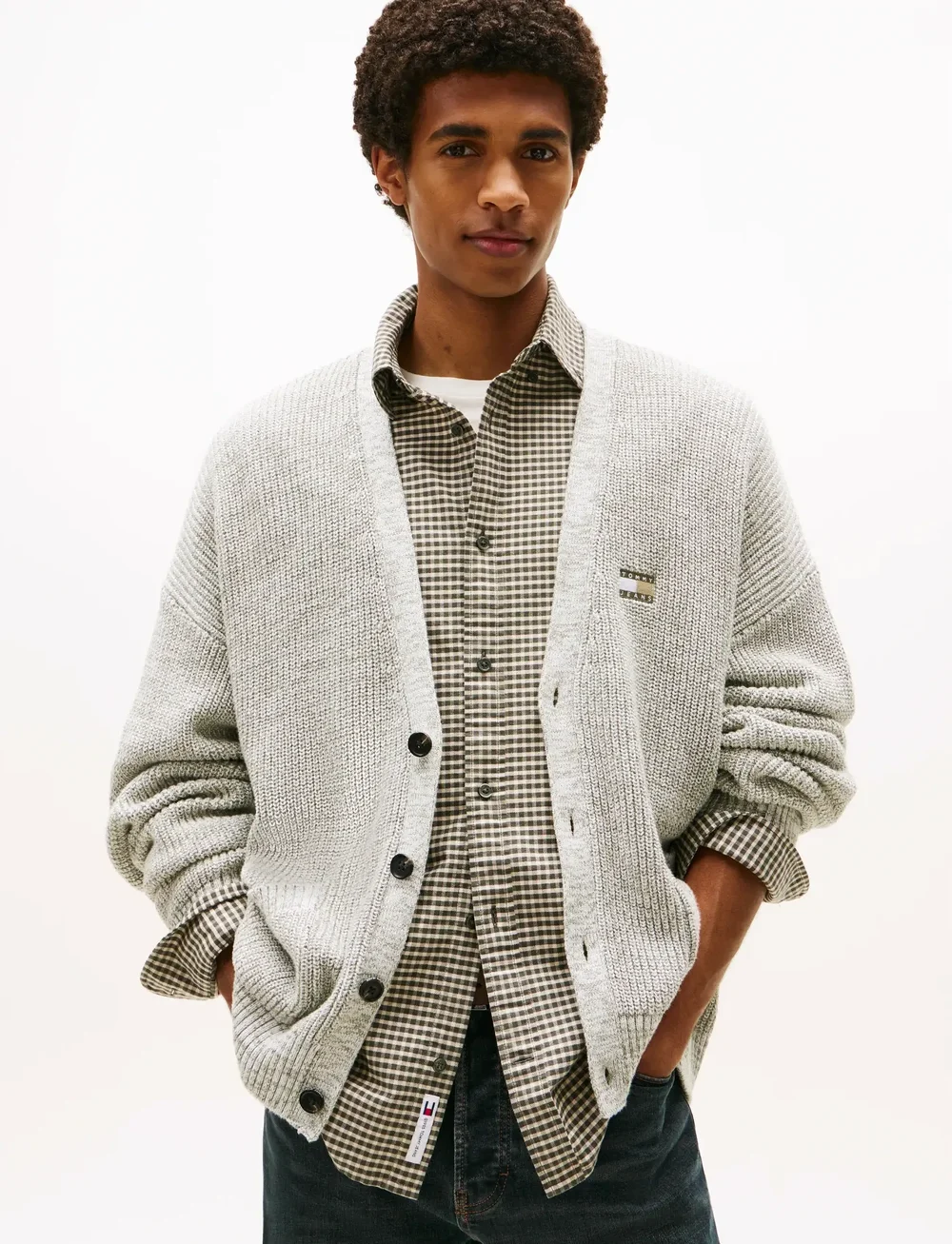 Tommy Jeans - TJM RLX BADGE MULTI TWIST CARDI - koftor - utility sage - 0