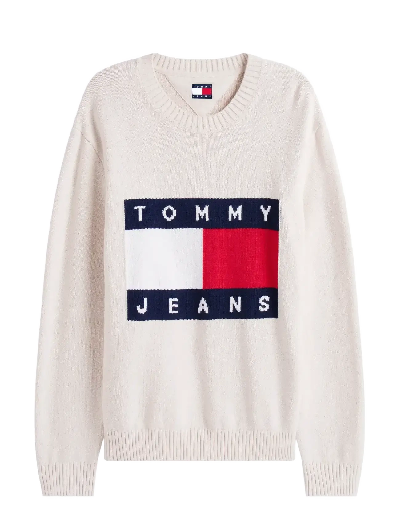 Tommy Jeans TJM REG MELANGE FLAG SWEATER - Rundhals - ANCIENT WHITE HTR / white