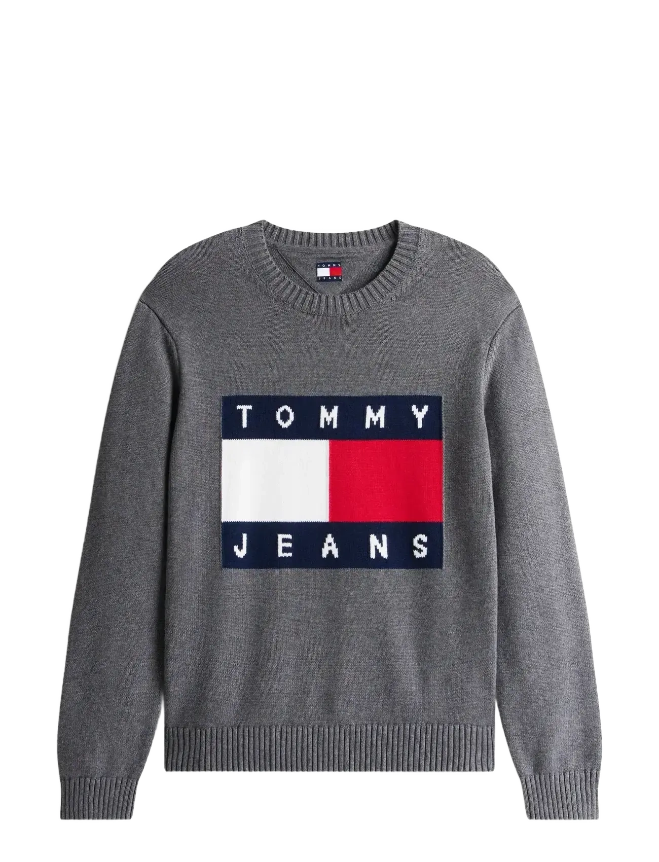 Tommy Jeans TJM REG MELANGE FLAG SWEATER - Basic-Strickmode - BLACK HTR / grey