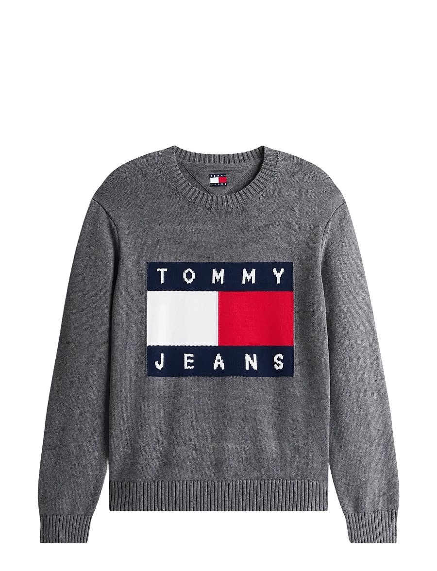 Tommy Jeans - TJM REG MELANGE FLAG SWEATER - pulls col rond - black htr - 1